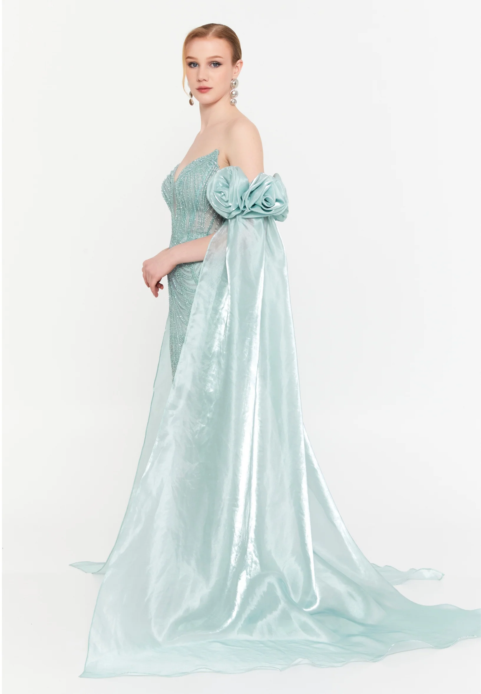 Off Shoulder Maxi Tulle Mermaid Regular Prom Dress mtc30122 - Image 7