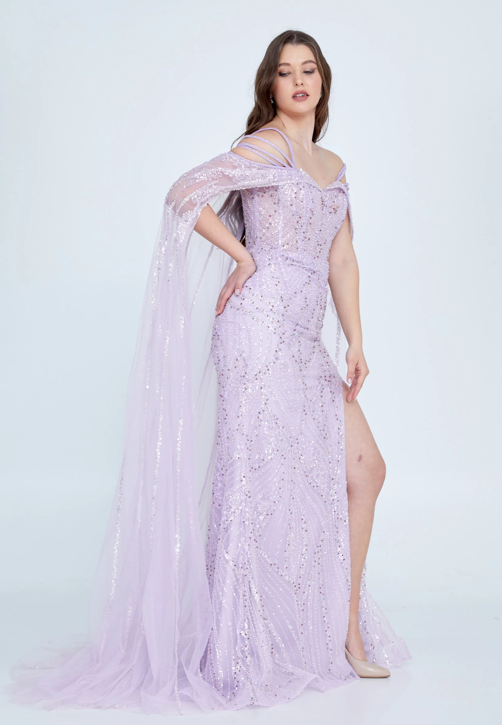 Off Shoulder Maxi Tulle Mermaid Regular Prom Dress mti030115 - Image 3