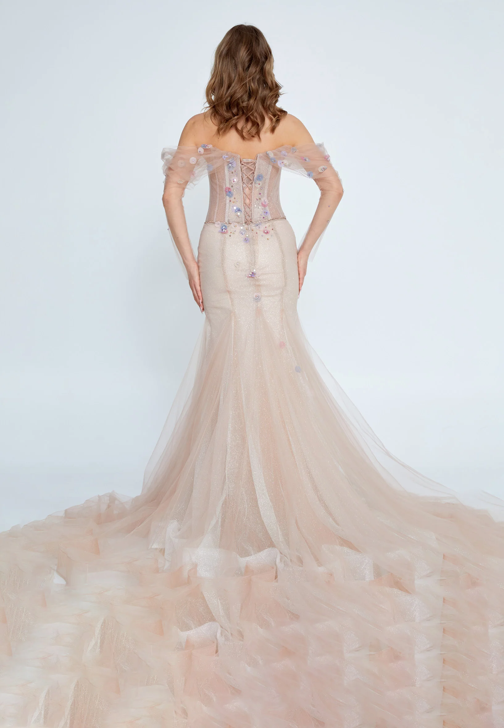 Off Shoulder Maxi Tulle Mermaid Regular Prom Dress mti04-09 - Image 2