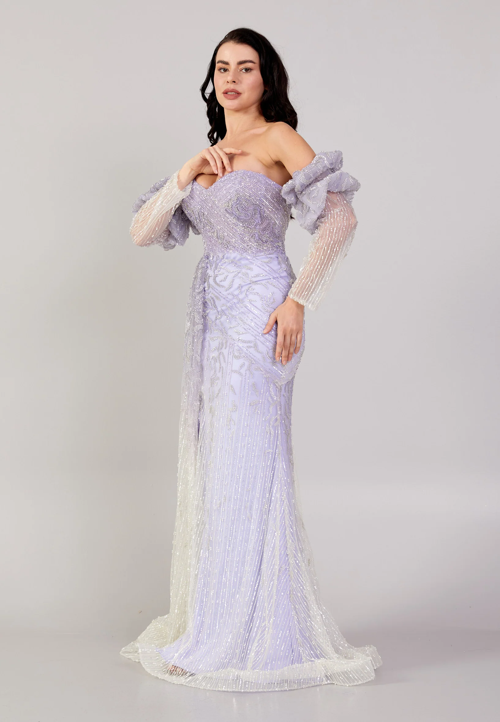 Off Shoulder Maxi Tulle Mermaid Regular Prom Dress mti1003 - Image 11