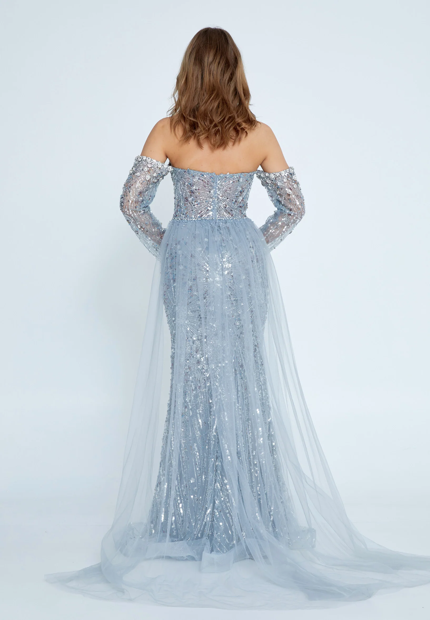 Off Shoulder Maxi Tulle Mermaid Regular Prom Dress mti1007 - Image 10