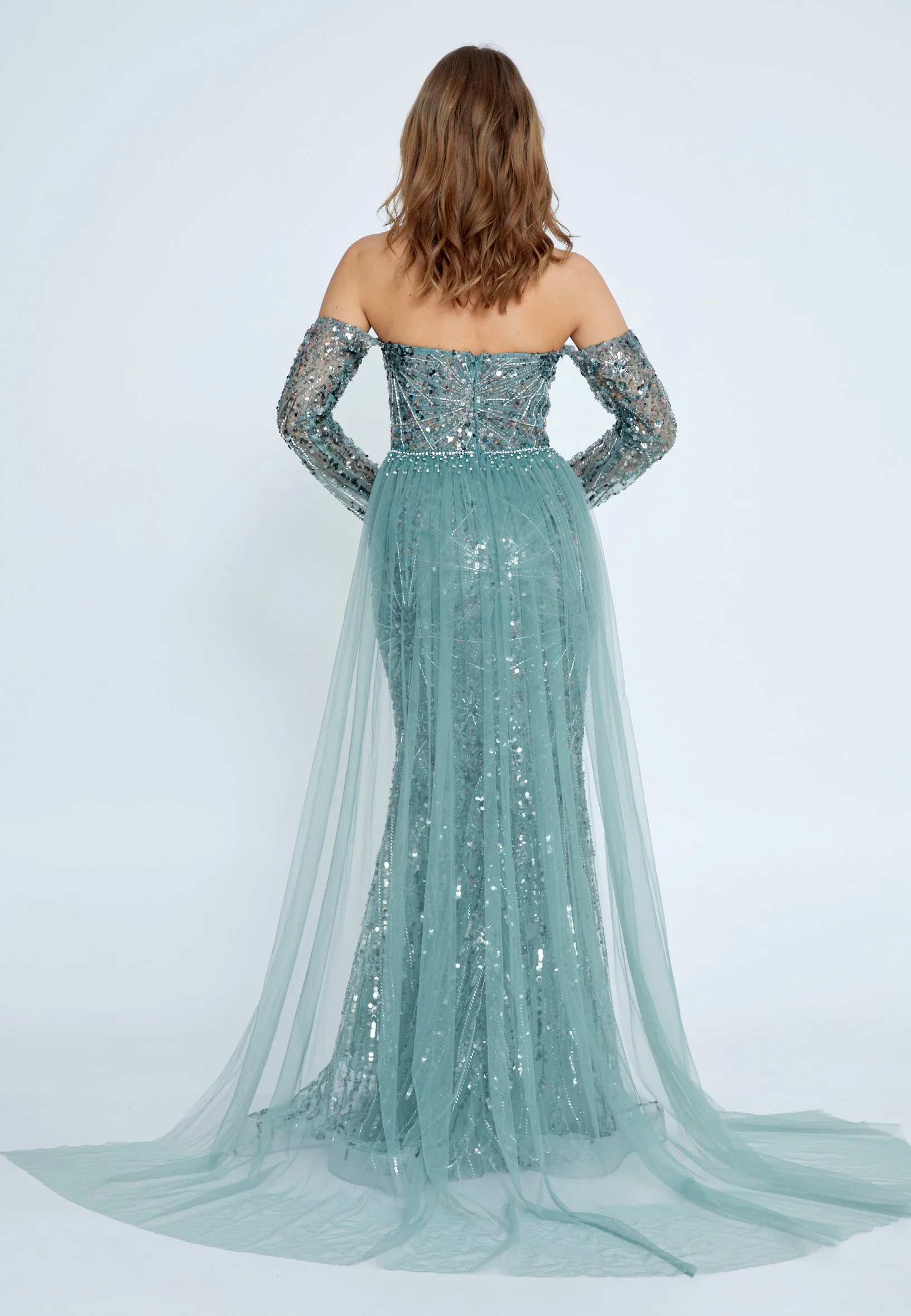 Off Shoulder Maxi Tulle Mermaid Regular Prom Dress mti1007 - Image 6
