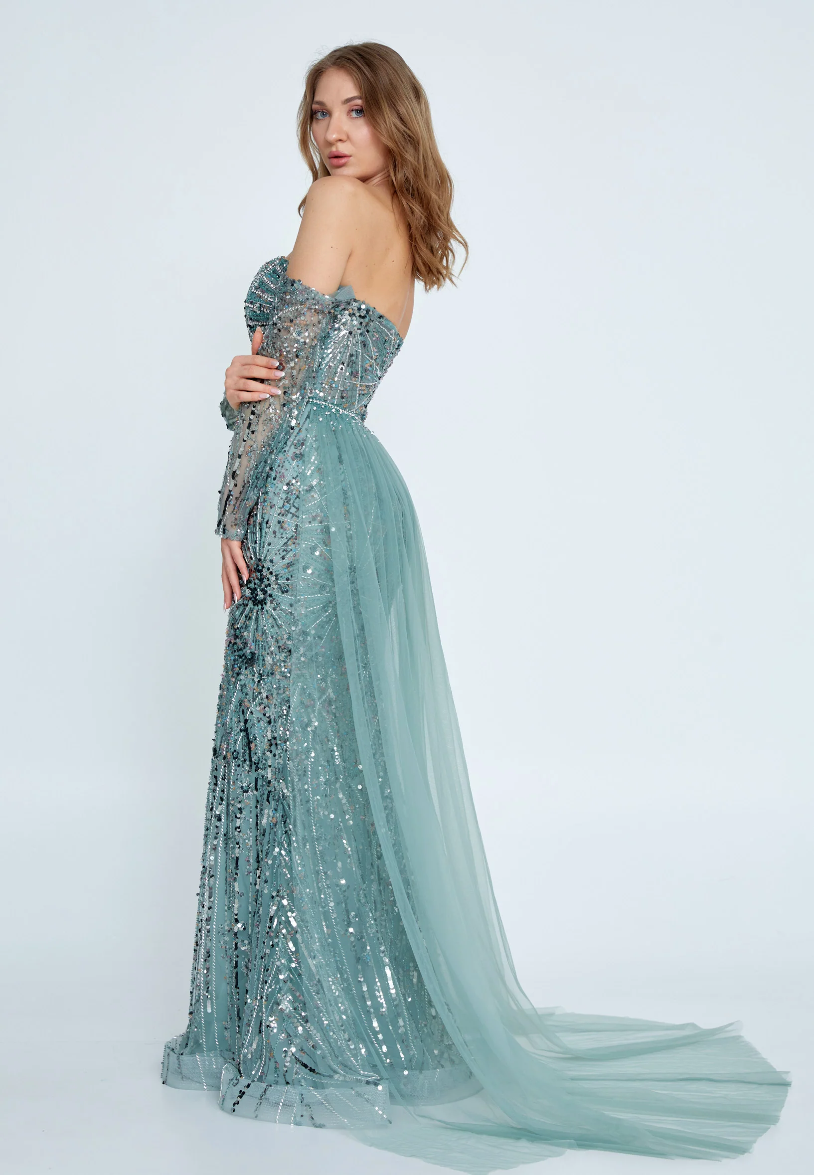 Off Shoulder Maxi Tulle Mermaid Regular Prom Dress mti1007 - Image 7