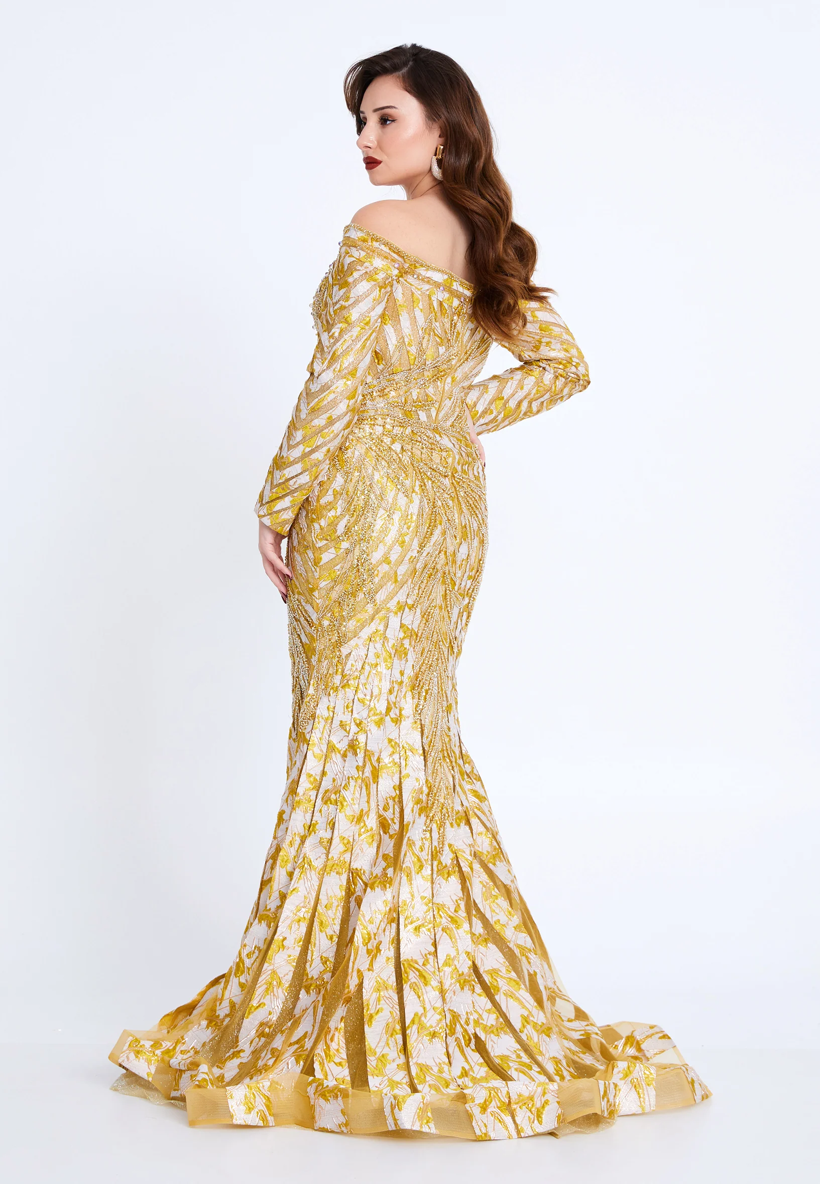 Off Shoulder Maxi Tulle Mermaid Regular Prom Dress mti1021 - Image 10