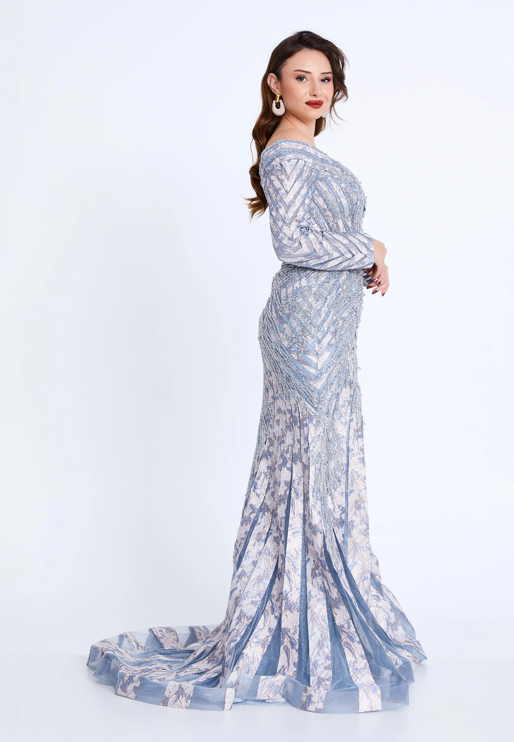 Off Shoulder Maxi Tulle Mermaid Regular Prom Dress mti1021 - Image 3