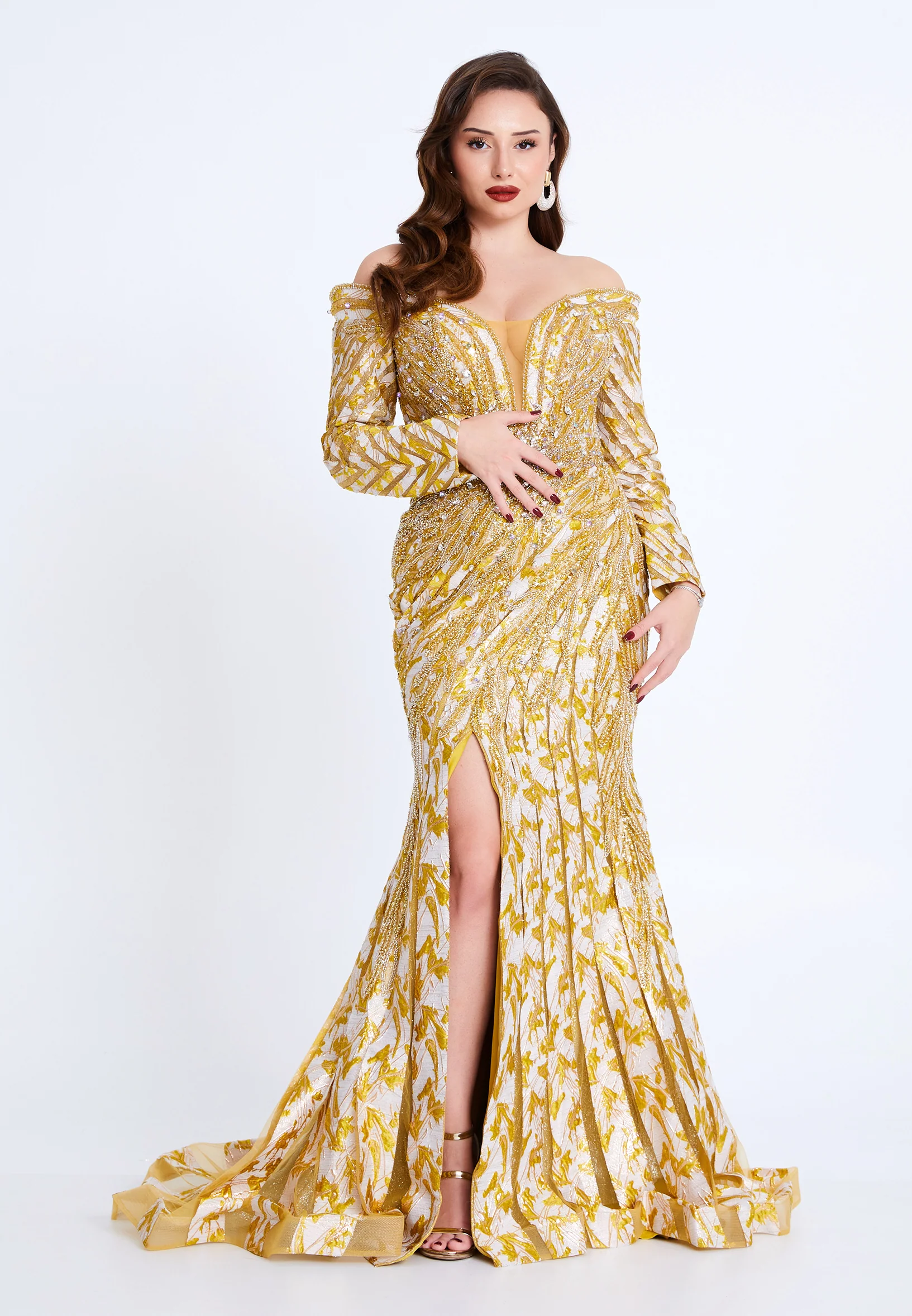 Off Shoulder Maxi Tulle Mermaid Regular Prom Dress mti1021 - Image 9