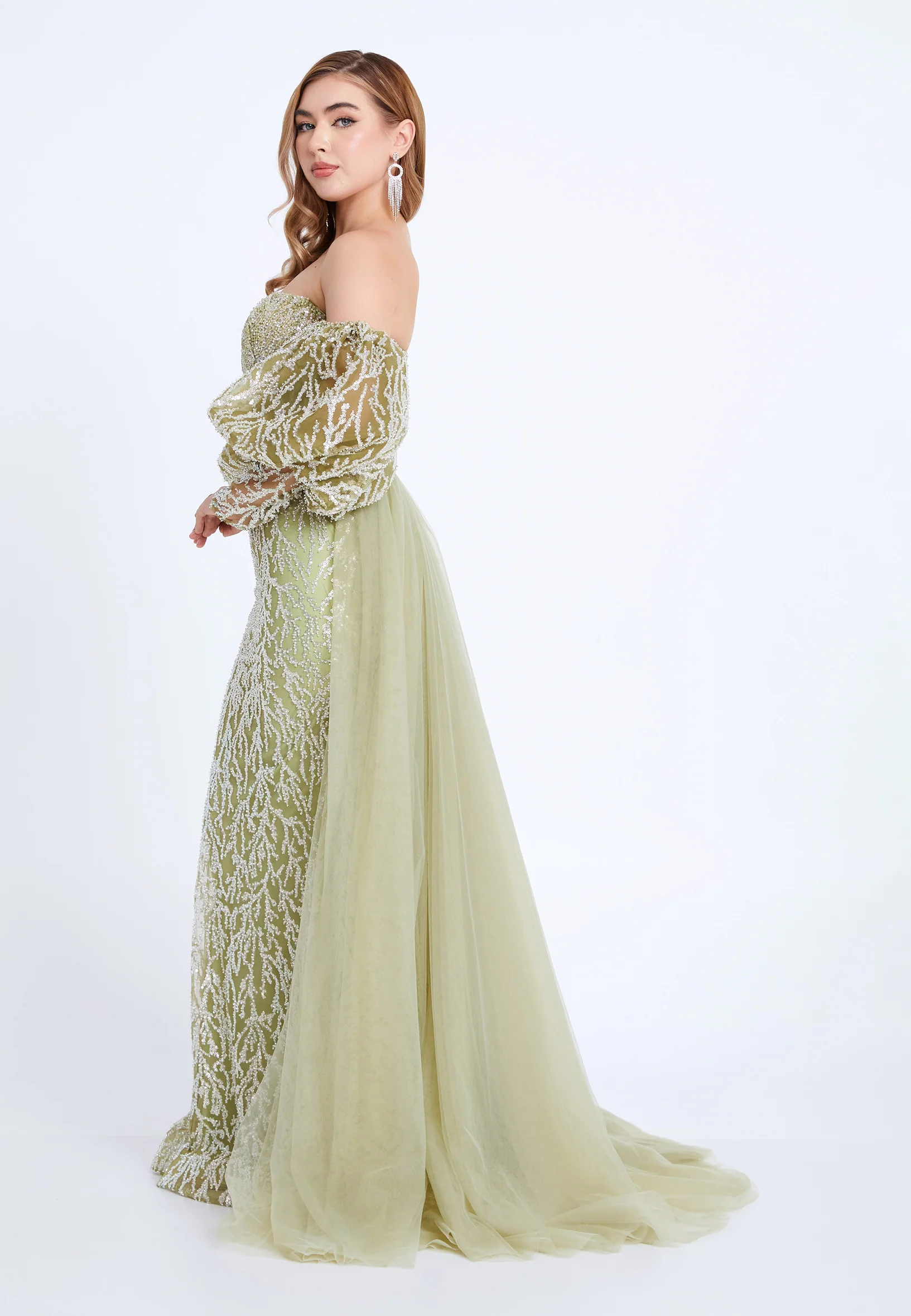 Off Shoulder Maxi Tulle Mermaid Regular Prom Dress mti1042 - Image 4