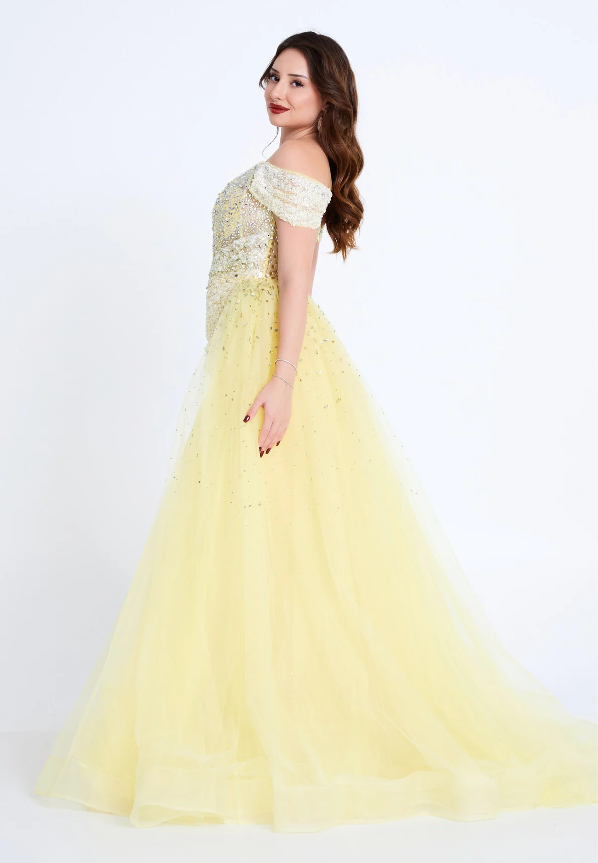 Off Shoulder Maxi Tulle Mermaid Regular Prom Dress mti80104 - Image 11