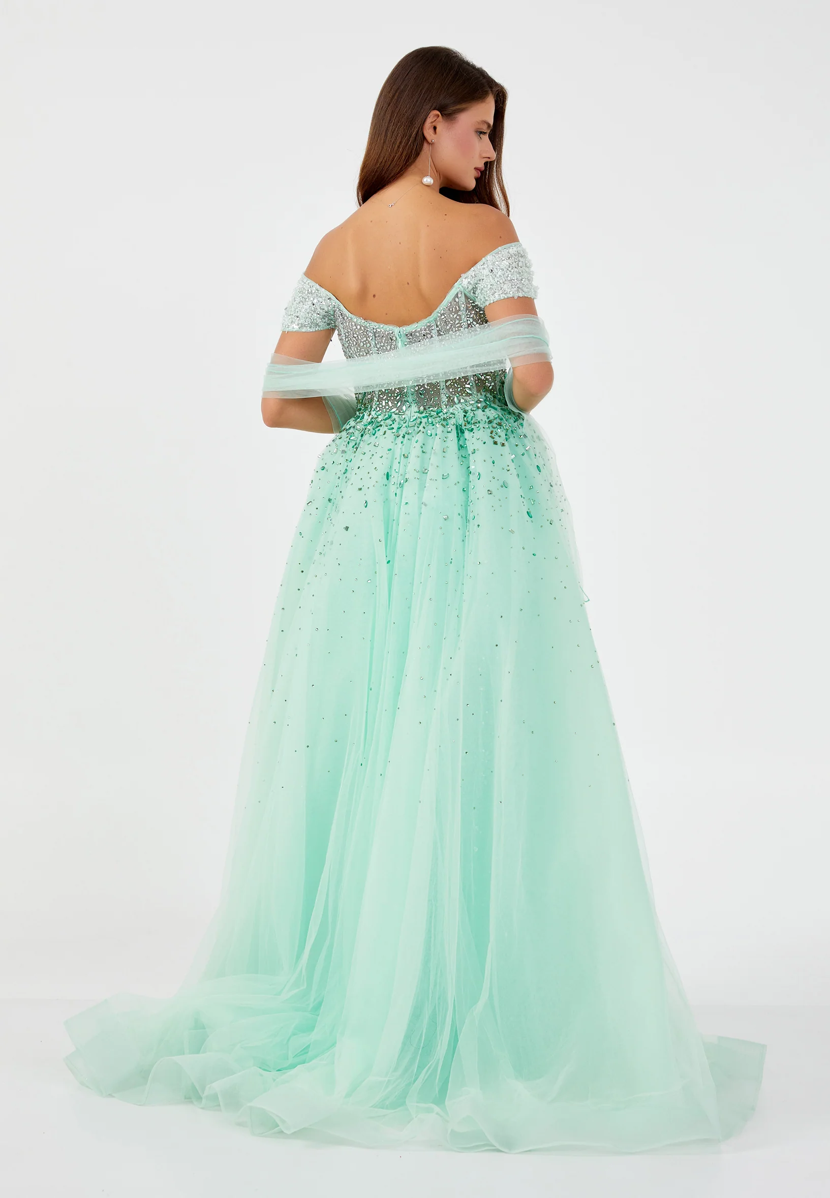 Off Shoulder Maxi Tulle Mermaid Regular Prom Dress mti80104 - Image 2