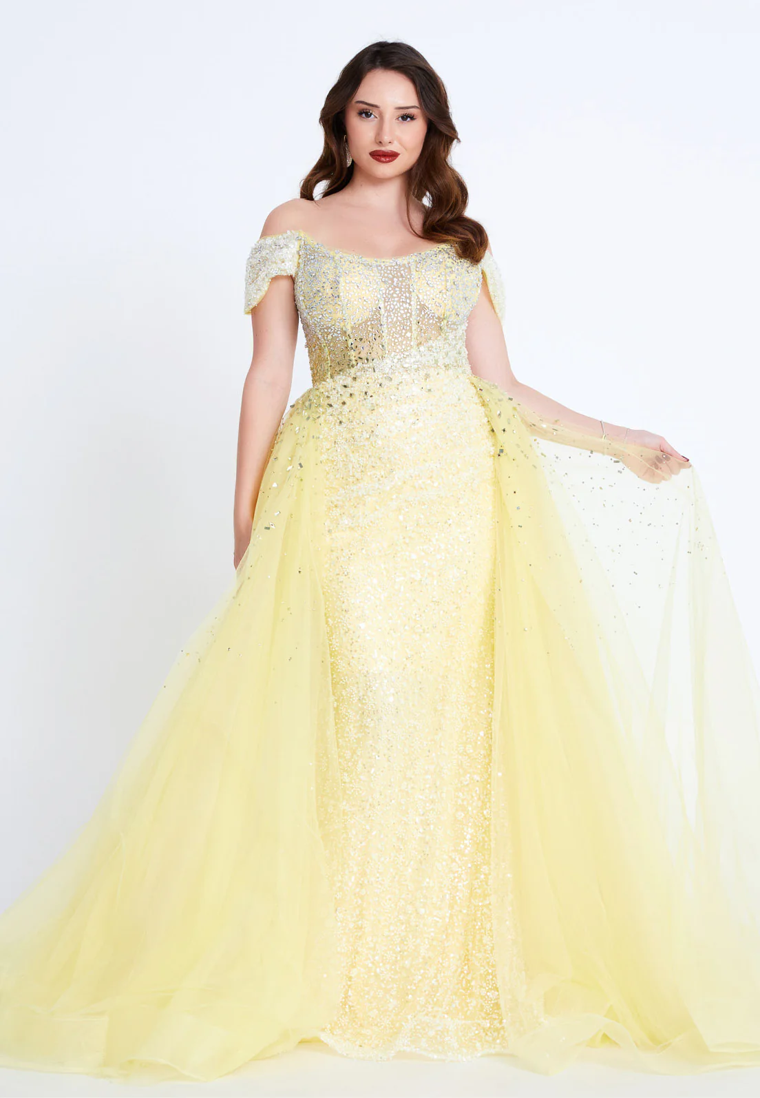 Off Shoulder Maxi Tulle Mermaid Regular Prom Dress mti80104 - Image 9