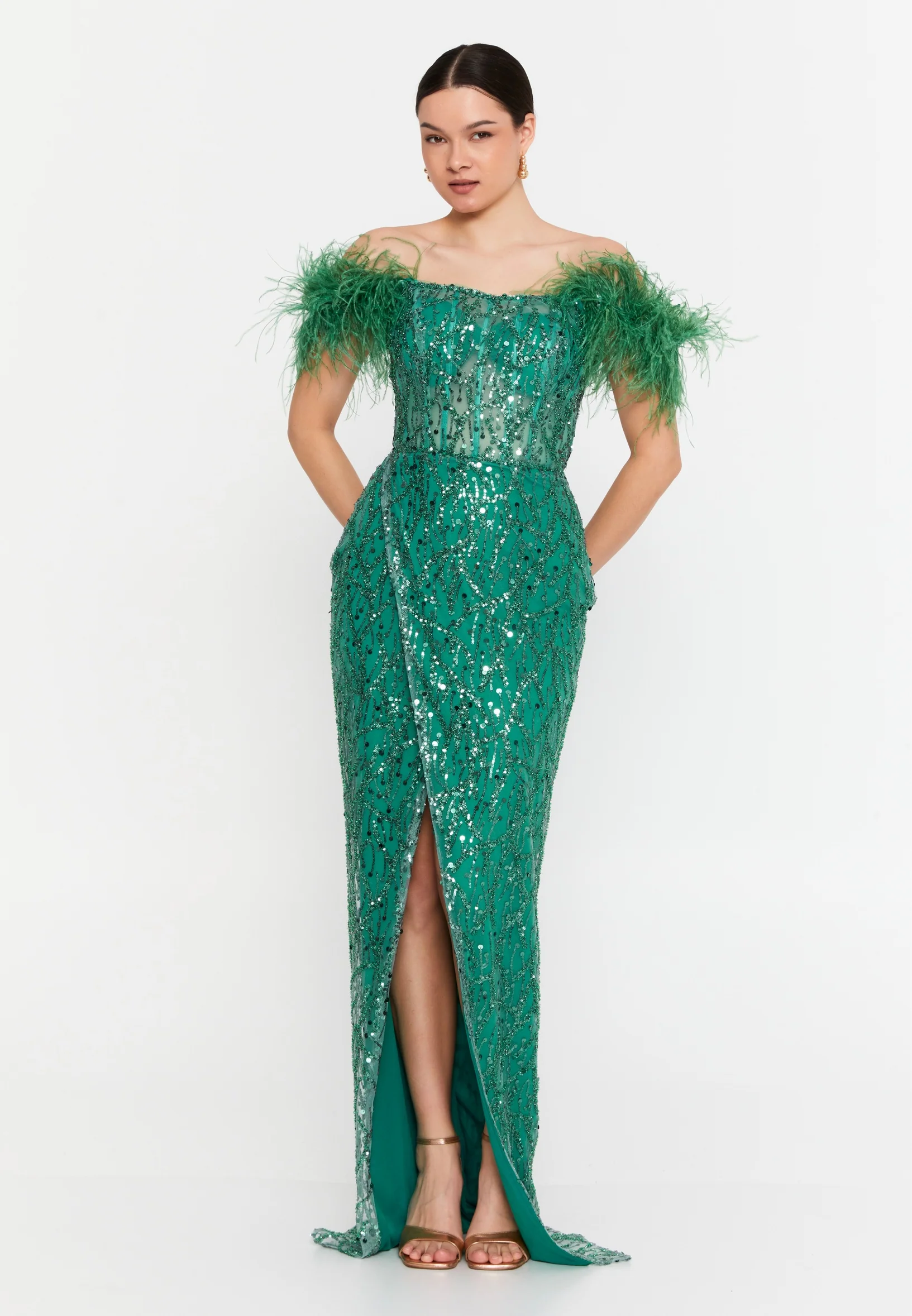 Off Shoulder Maxi Tulle Mermaid Regular Wedding Guest Dress aln1610