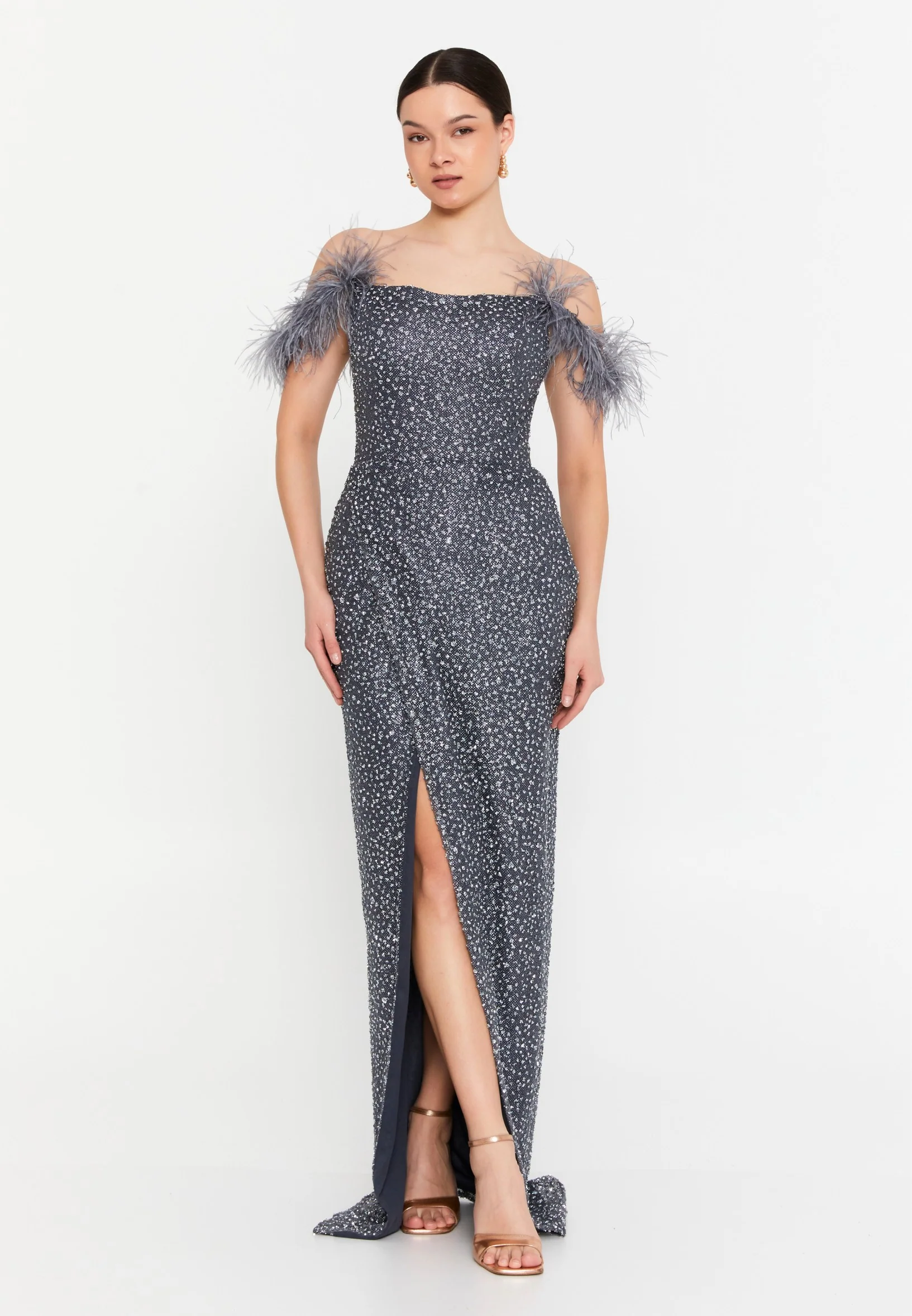 Off Shoulder Maxi Tulle Mermaid Regular Wedding Guest Dress aln1694