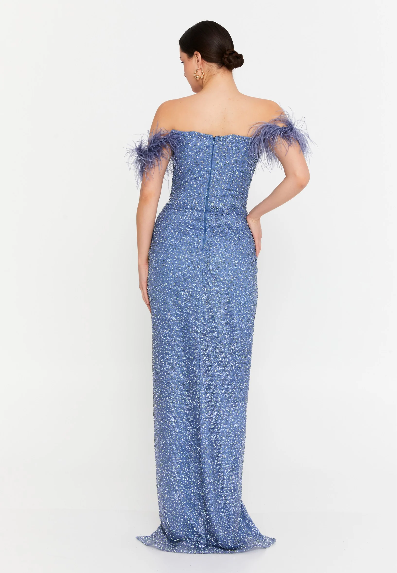 Off Shoulder Maxi Tulle Mermaid Regular Wedding Guest Dress aln1694 - Image 6