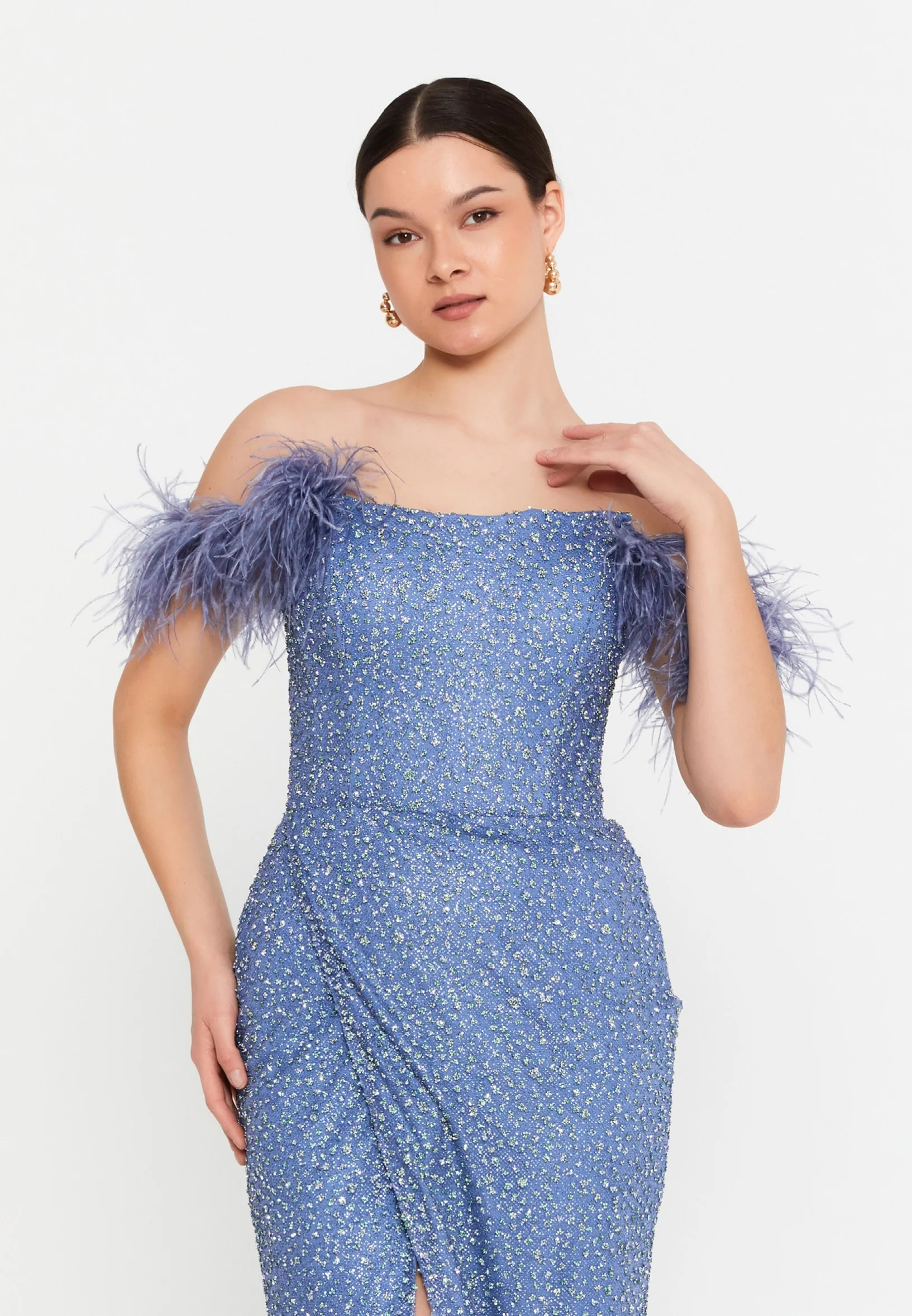 Off Shoulder Maxi Tulle Mermaid Regular Wedding Guest Dress aln1694 - Image 8