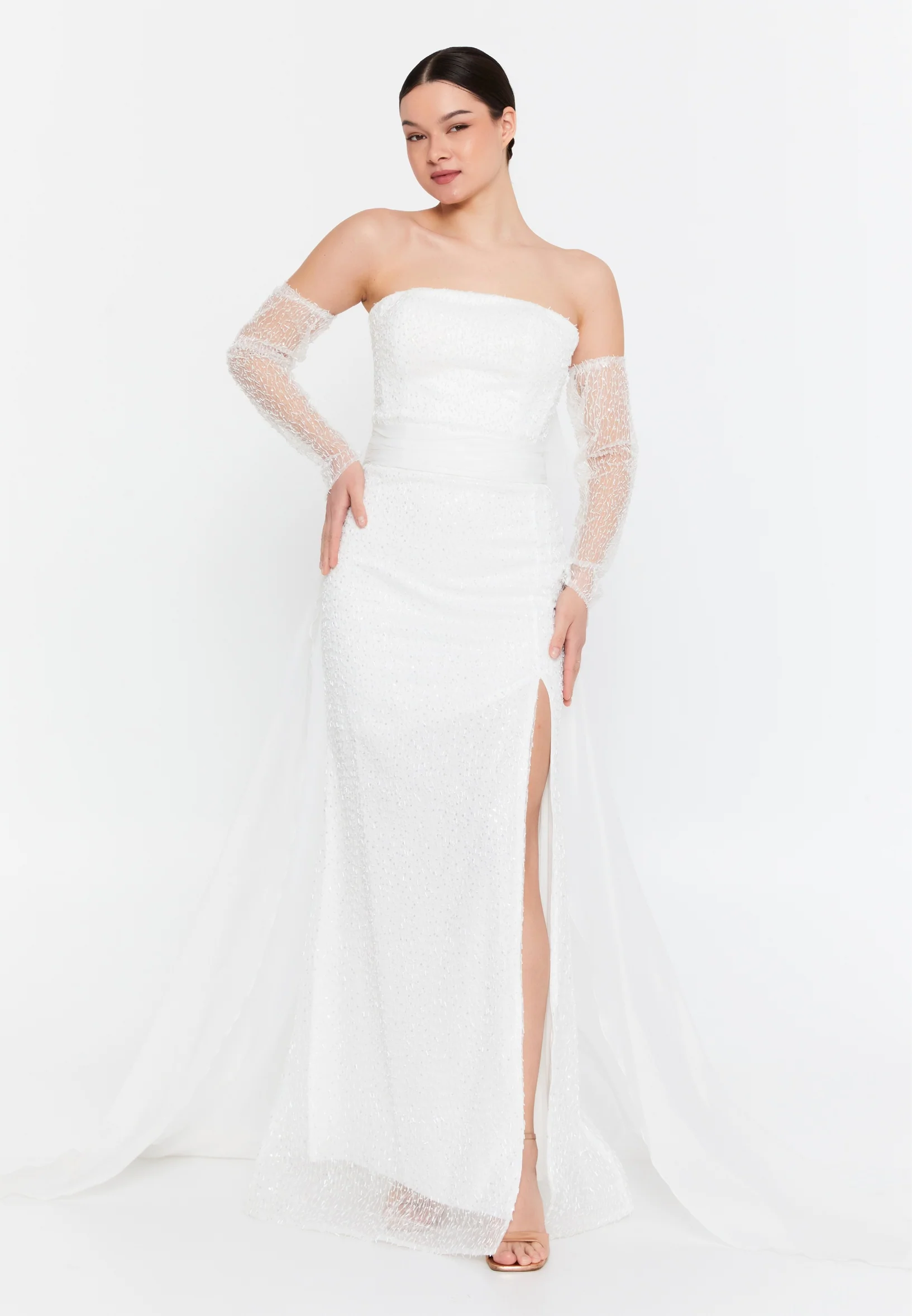Off Shoulder Maxi Tulle Mermaid Regular Wedding Guest Dress aln1866 - Image 9