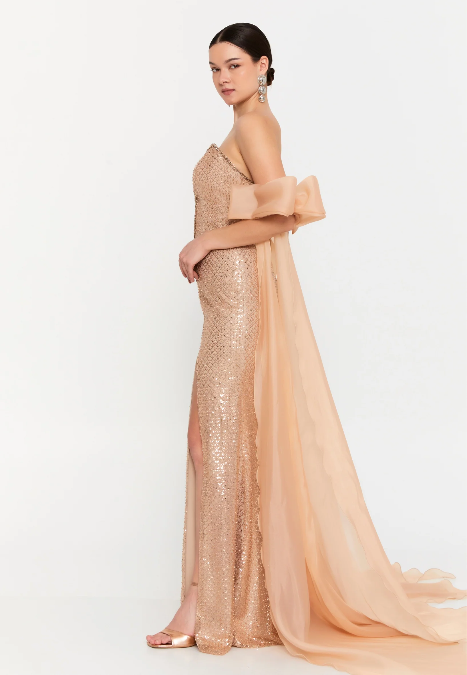 Off Shoulder Maxi Tulle Mermaid Regular Wedding Guest Dress aln1875 - Image 11
