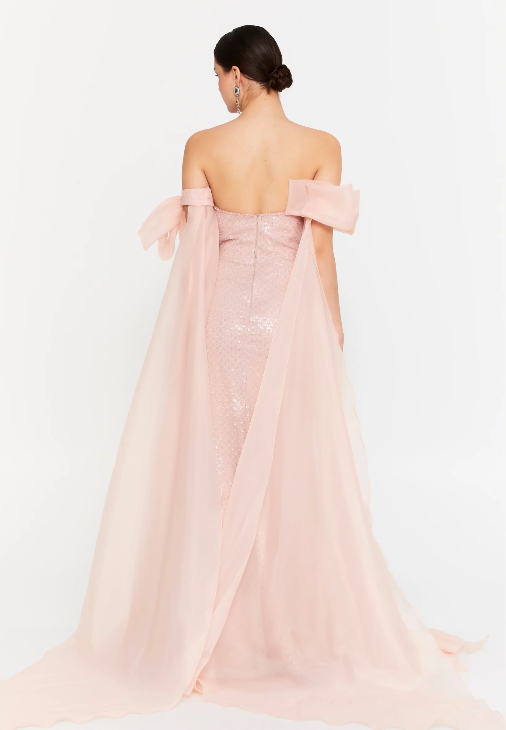 Off Shoulder Maxi Tulle Mermaid Regular Wedding Guest Dress aln1875 - Image 14