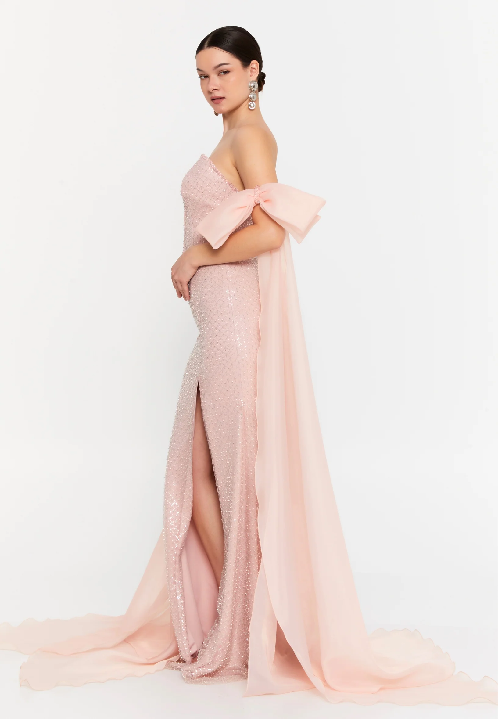 Off Shoulder Maxi Tulle Mermaid Regular Wedding Guest Dress aln1875 - Image 15