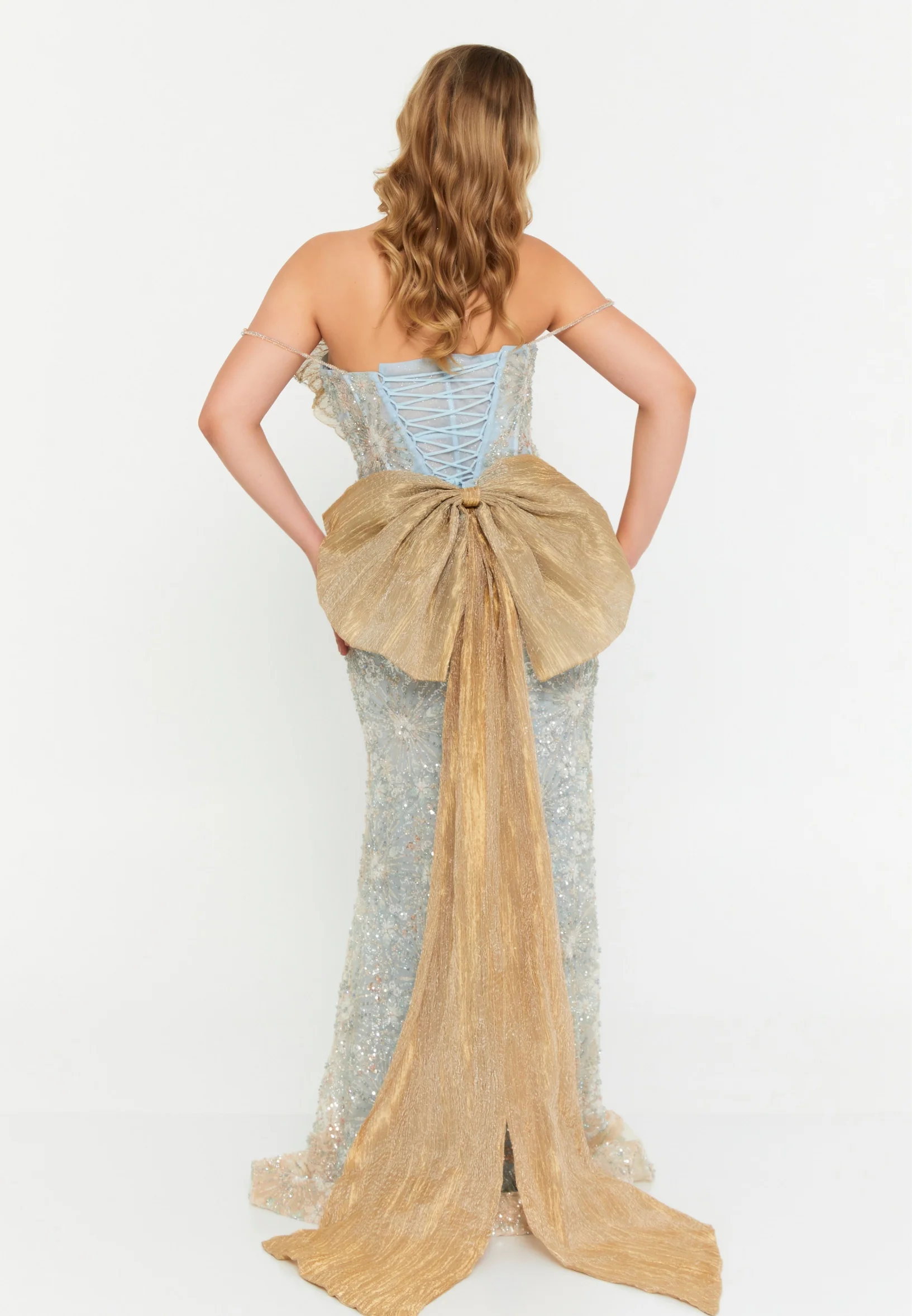 Off Shoulder Maxi Tulle Mermaid Regular Wedding Guest Dress mtc04-26 - Image 2