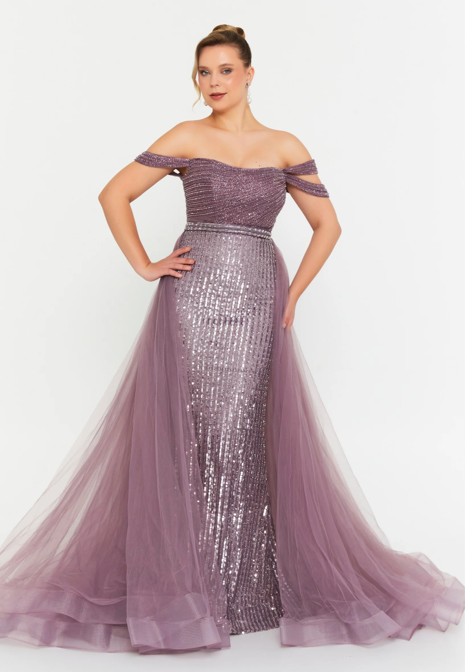 Off Shoulder Maxi Tulle Mermaid Regular Wedding Guest Dress mtc2609 - Image 9