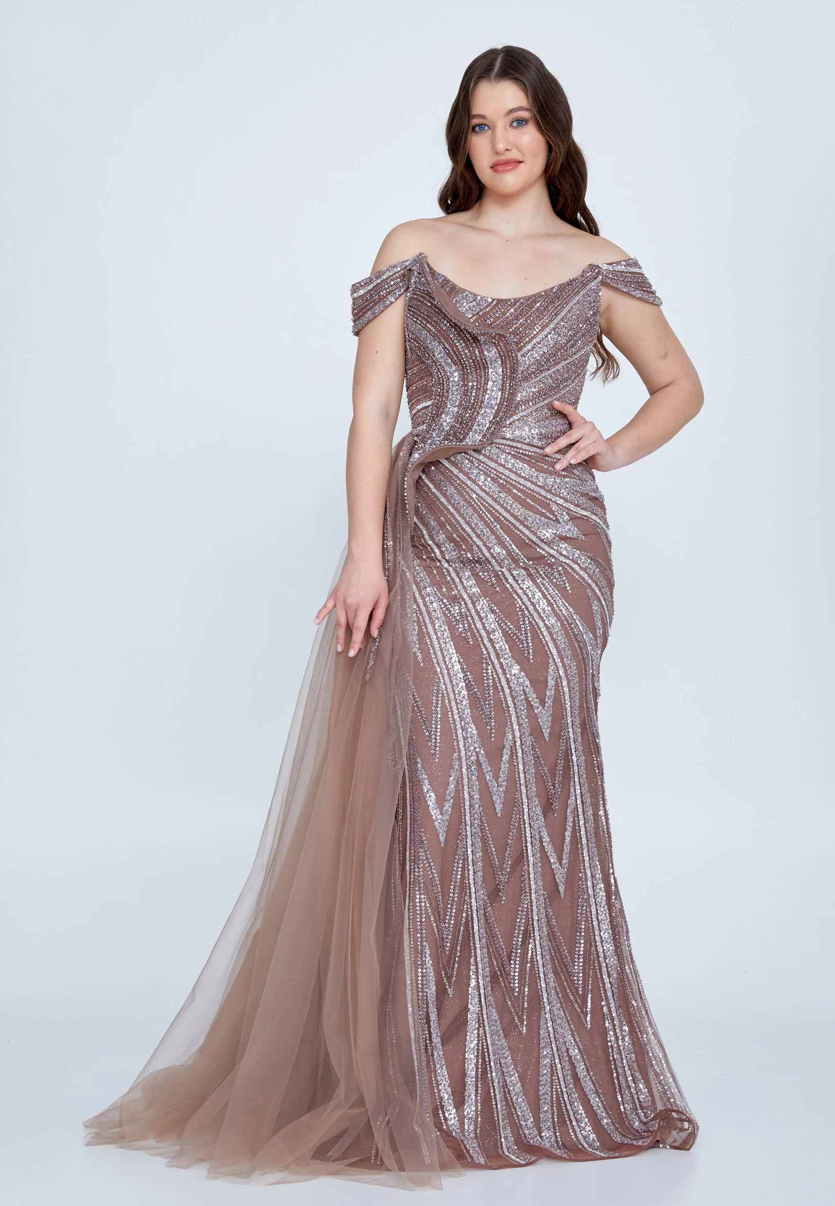 Off Shoulder Maxi Tulle Mermaid Regular Wedding Guest Dress mti030103