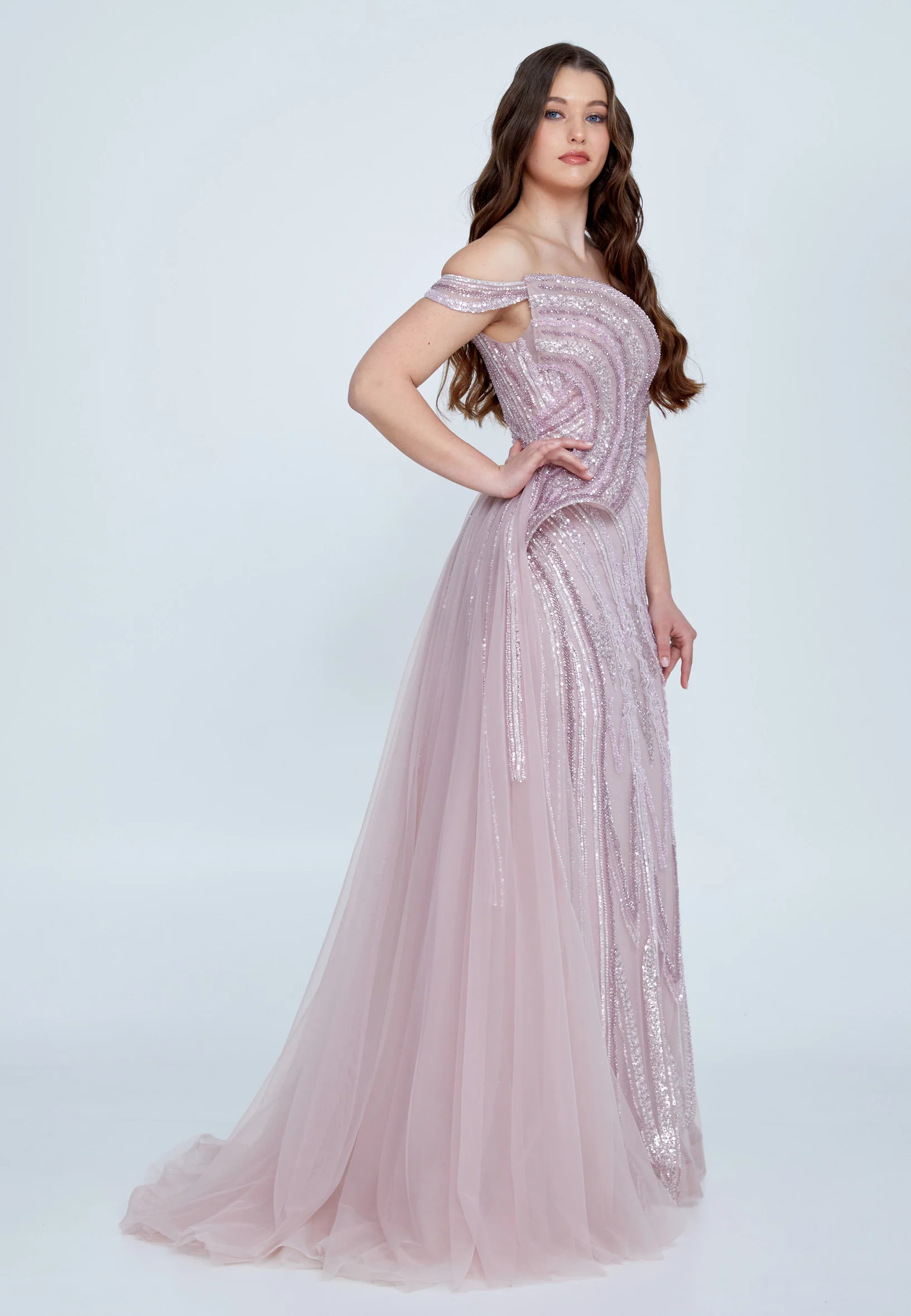 Off Shoulder Maxi Tulle Mermaid Regular Wedding Guest Dress mti030103 - Image 11