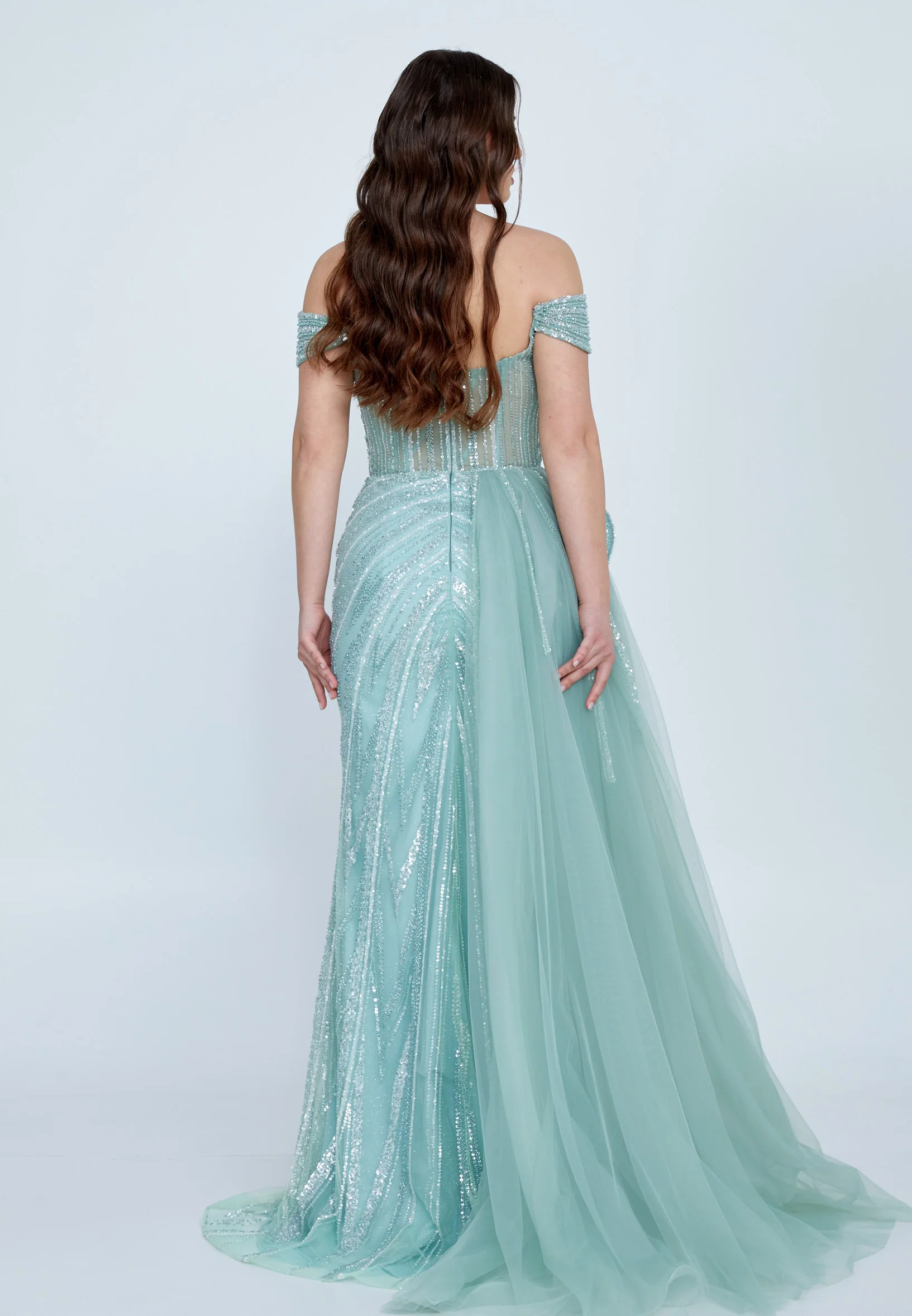 Off Shoulder Maxi Tulle Mermaid Regular Wedding Guest Dress mti030103 - Image 6