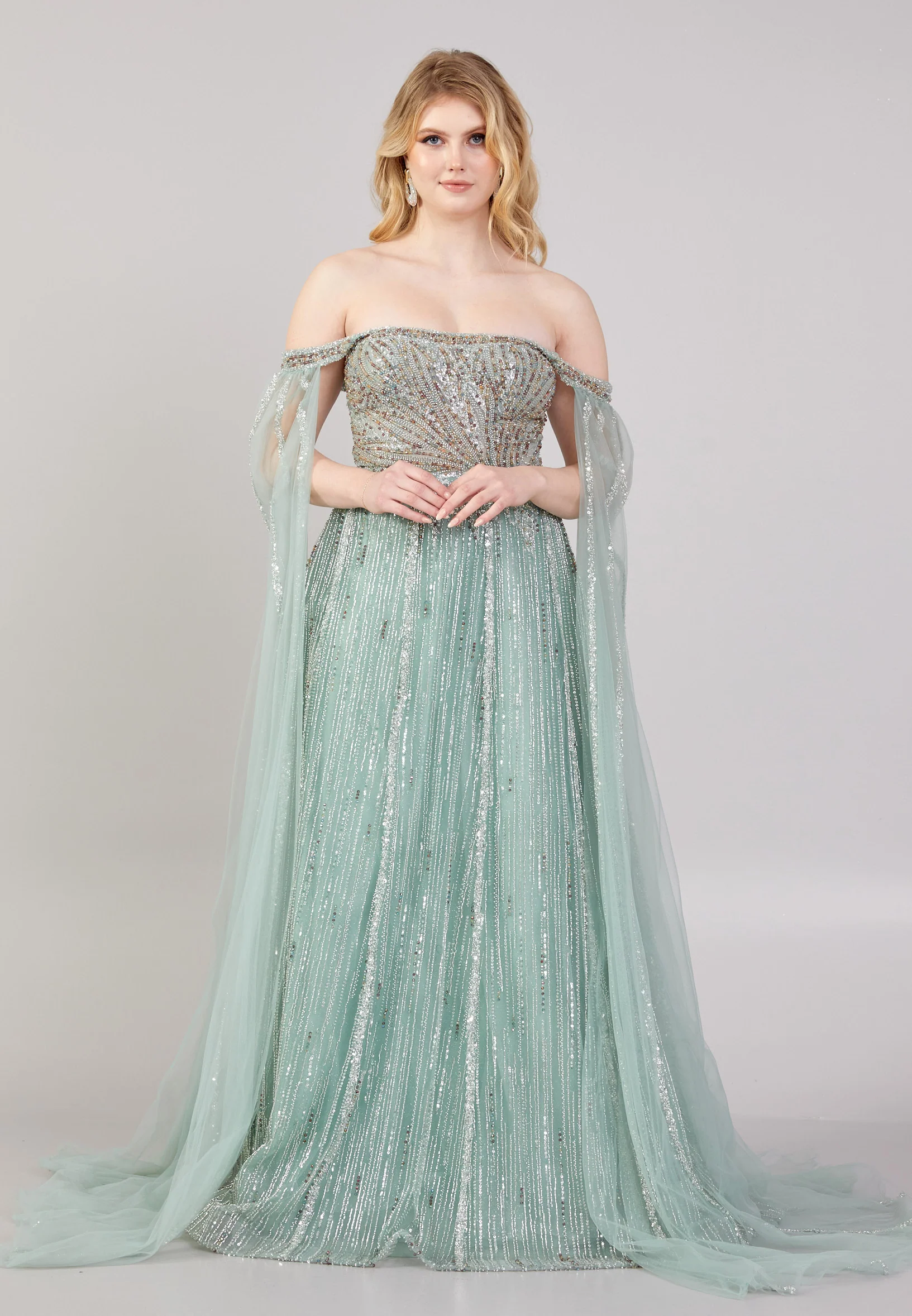 Off Shoulder Maxi Tulle Mermaid Regular Wedding Guest Dress mti030108