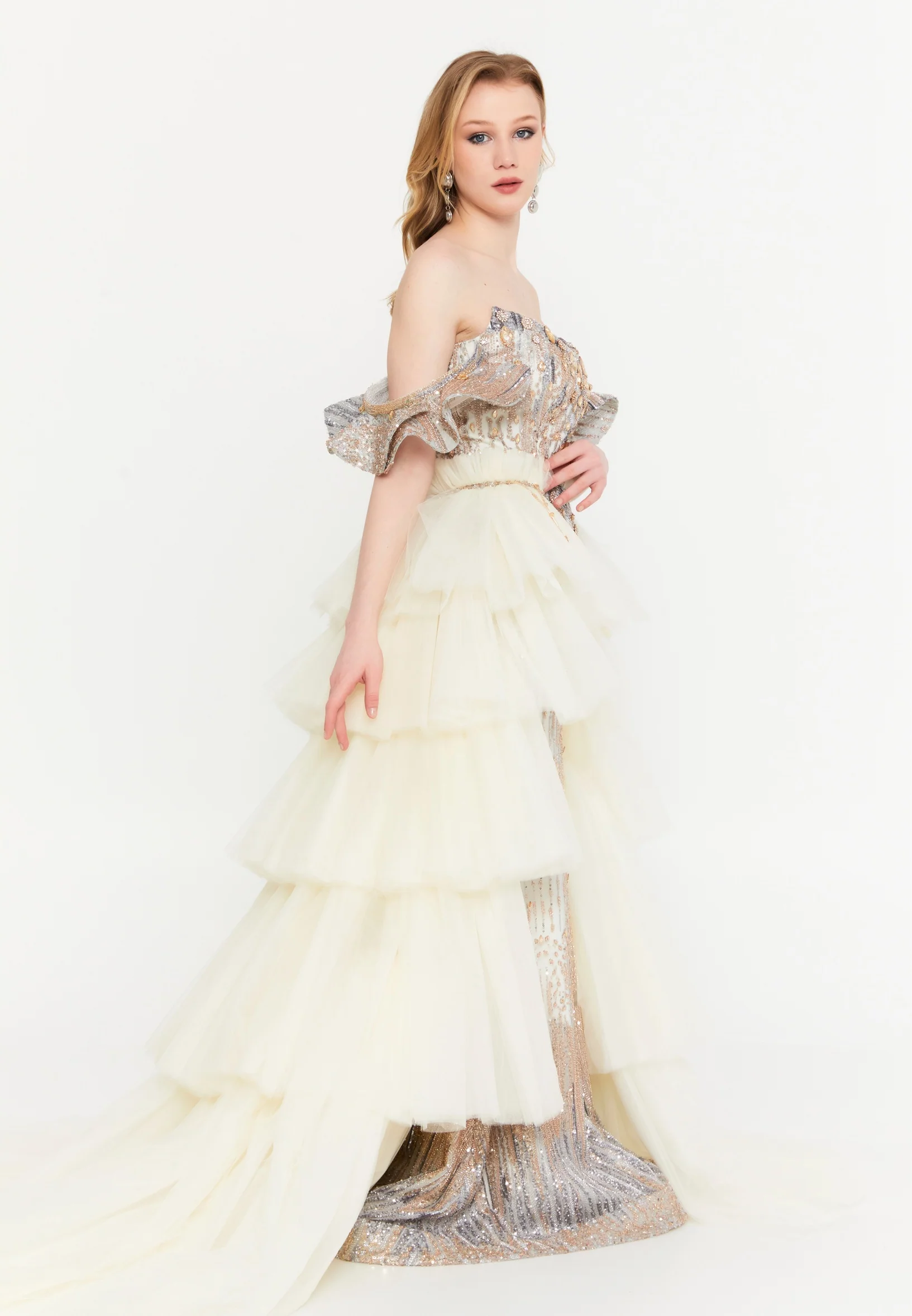 Off Shoulder Maxi Tulle Mermaid Regular Wedding Guest Dress mtr88219 - Image 7
