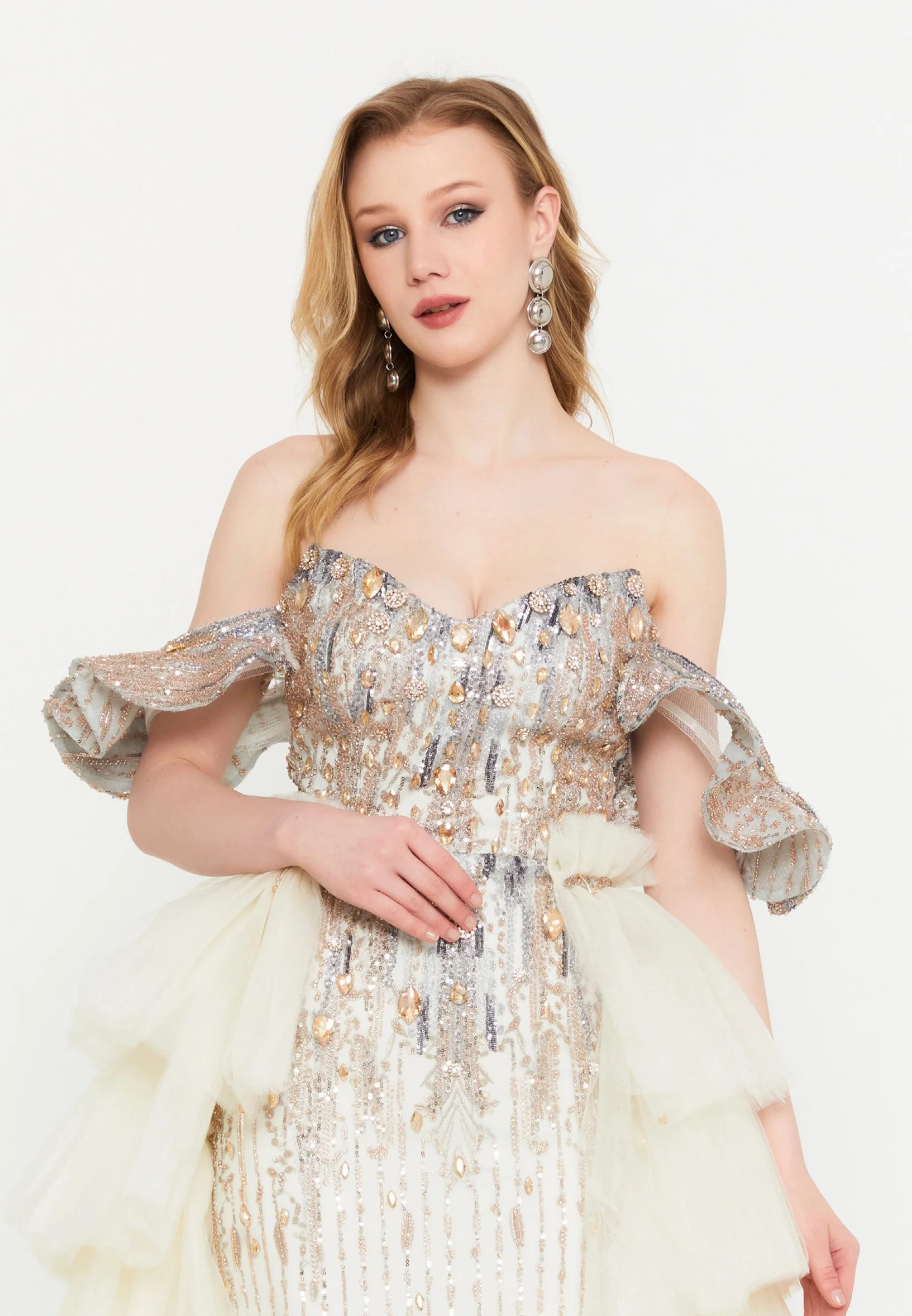 Off Shoulder Maxi Tulle Mermaid Regular Wedding Guest Dress mtr88219 - Image 8