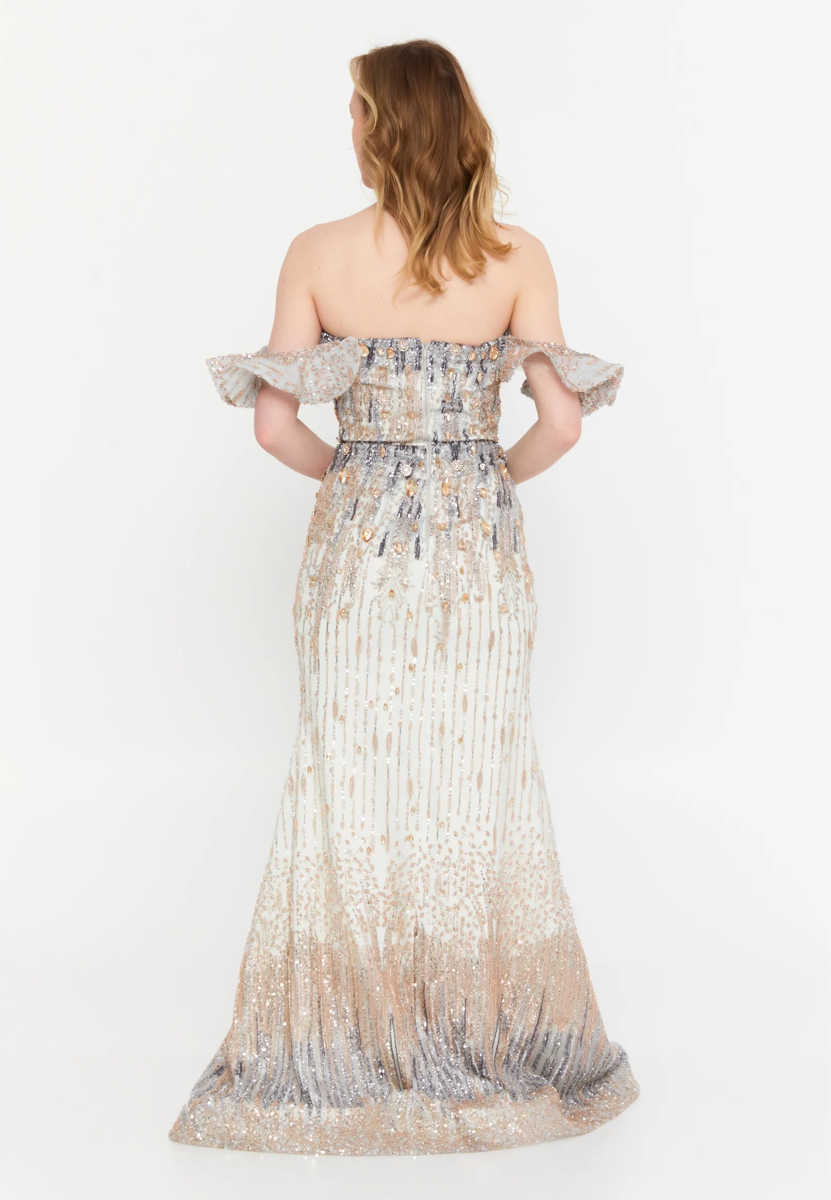 Off Shoulder Maxi Tulle Mermaid Regular Wedding Guest Dress mtr88219blk - Image 6