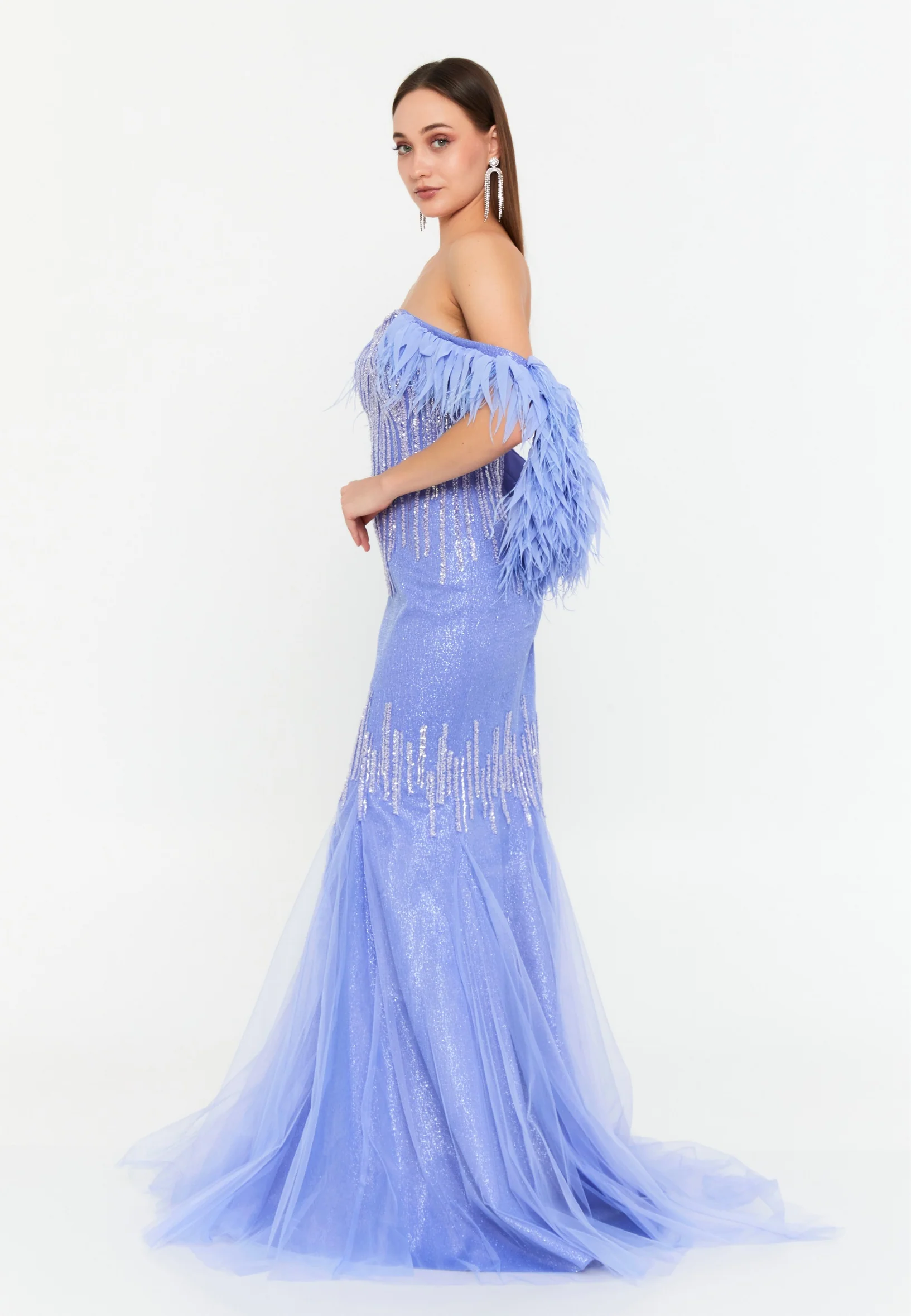Off Shoulder Maxi Tulle Mermaid Regular Wedding Guest Dress omn0236 - Image 3