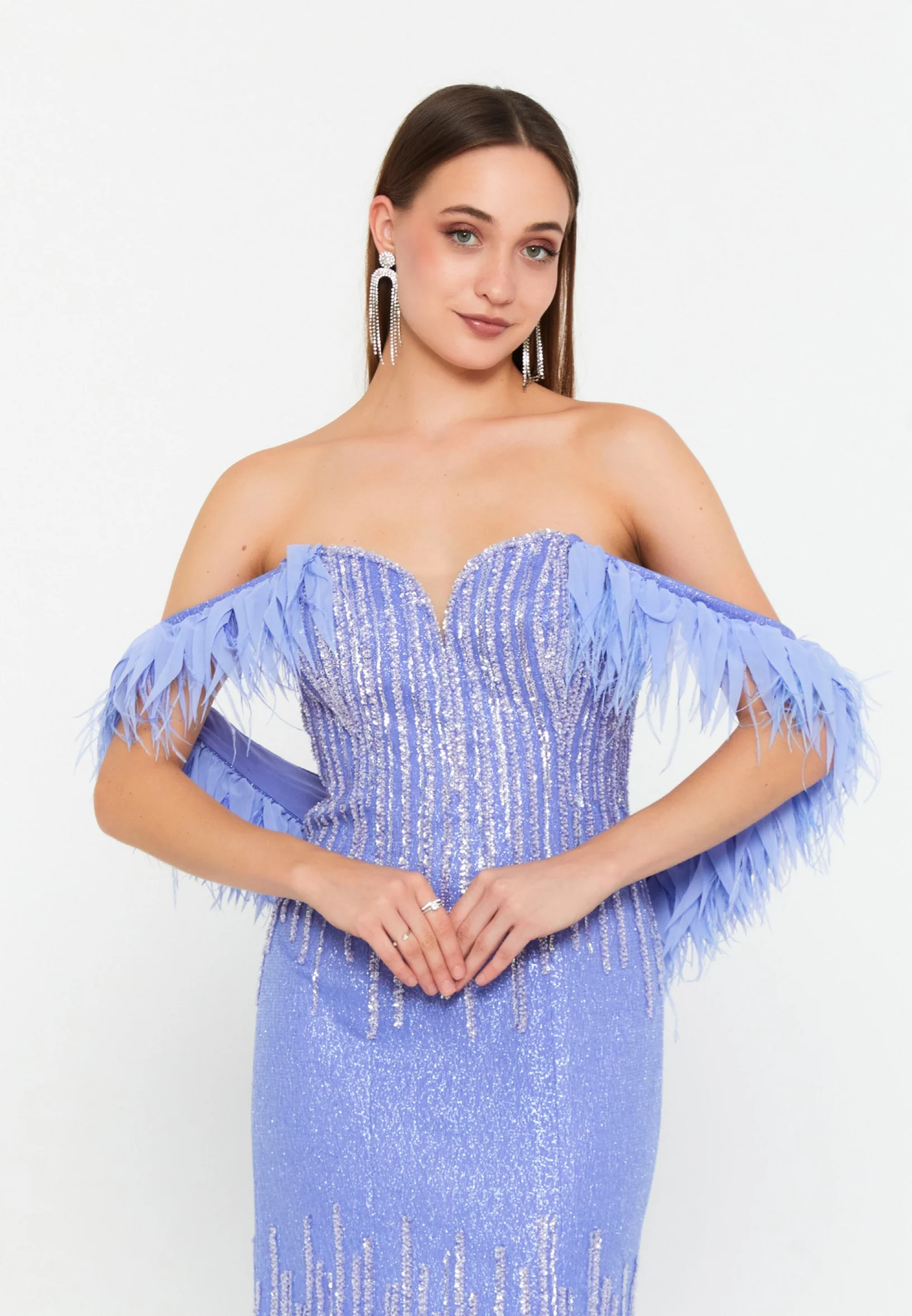 Off Shoulder Maxi Tulle Mermaid Regular Wedding Guest Dress omn0236 - Image 4