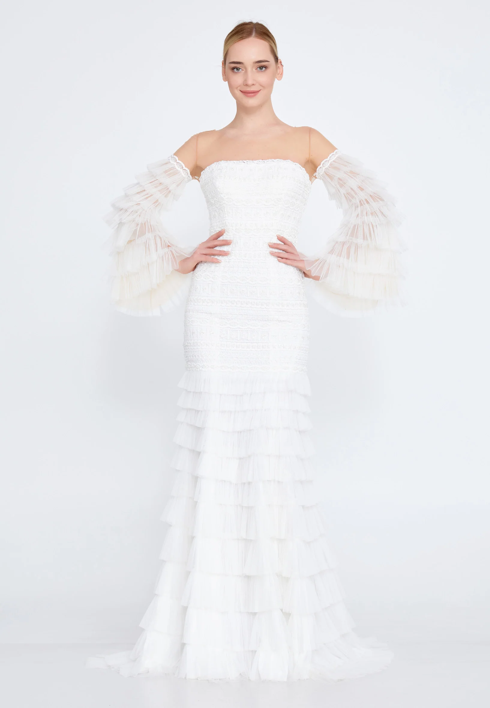 Off Shoulder Maxi Tulle Mermaid Regular Wedding Guest Dress omn2182 - Image 41
