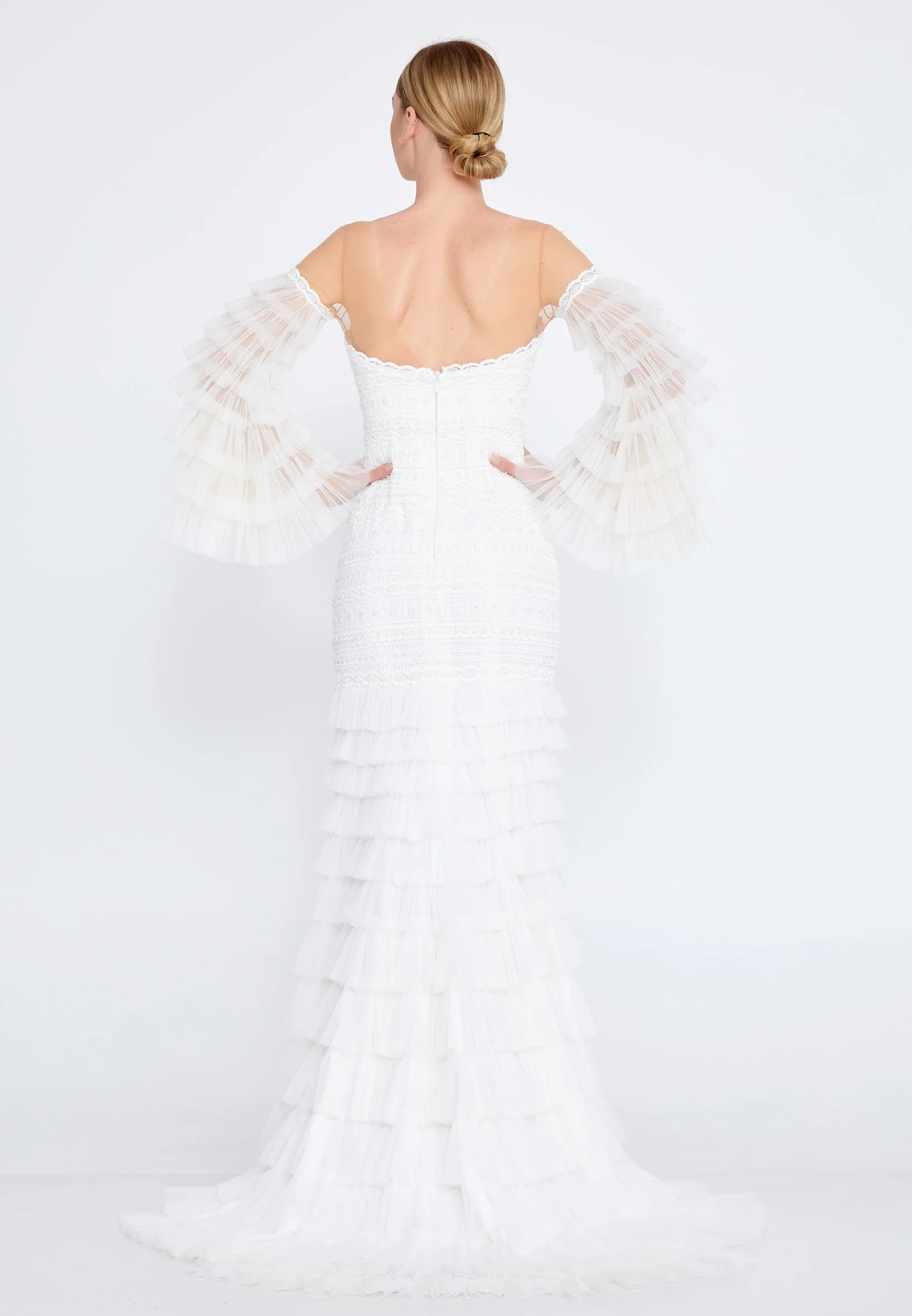 Off Shoulder Maxi Tulle Mermaid Regular Wedding Guest Dress omn2182 - Image 46