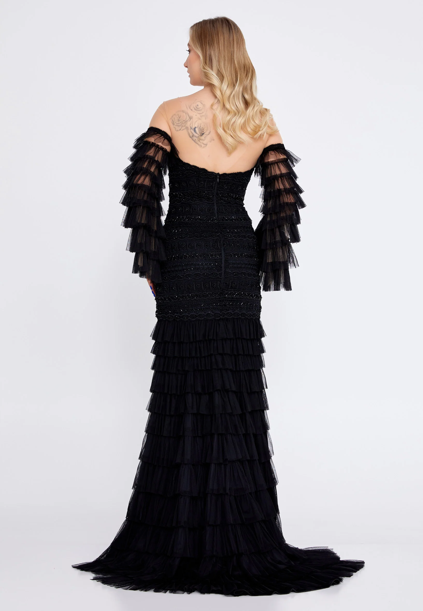 Off Shoulder Maxi Tulle Mermaid Regular Wedding Guest Dress omn2182 - Image 6