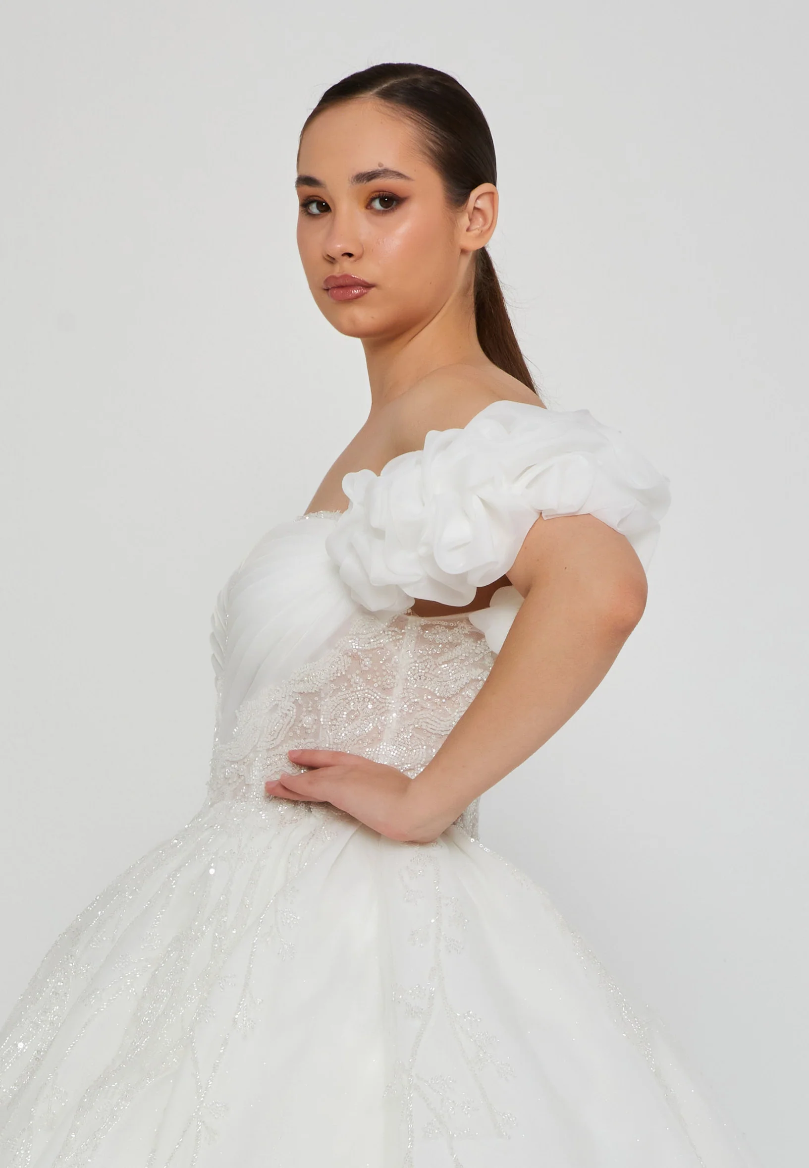 Off Shoulder Maxi Tulle Plus Size Wedding Dress blv360018 - Image 2