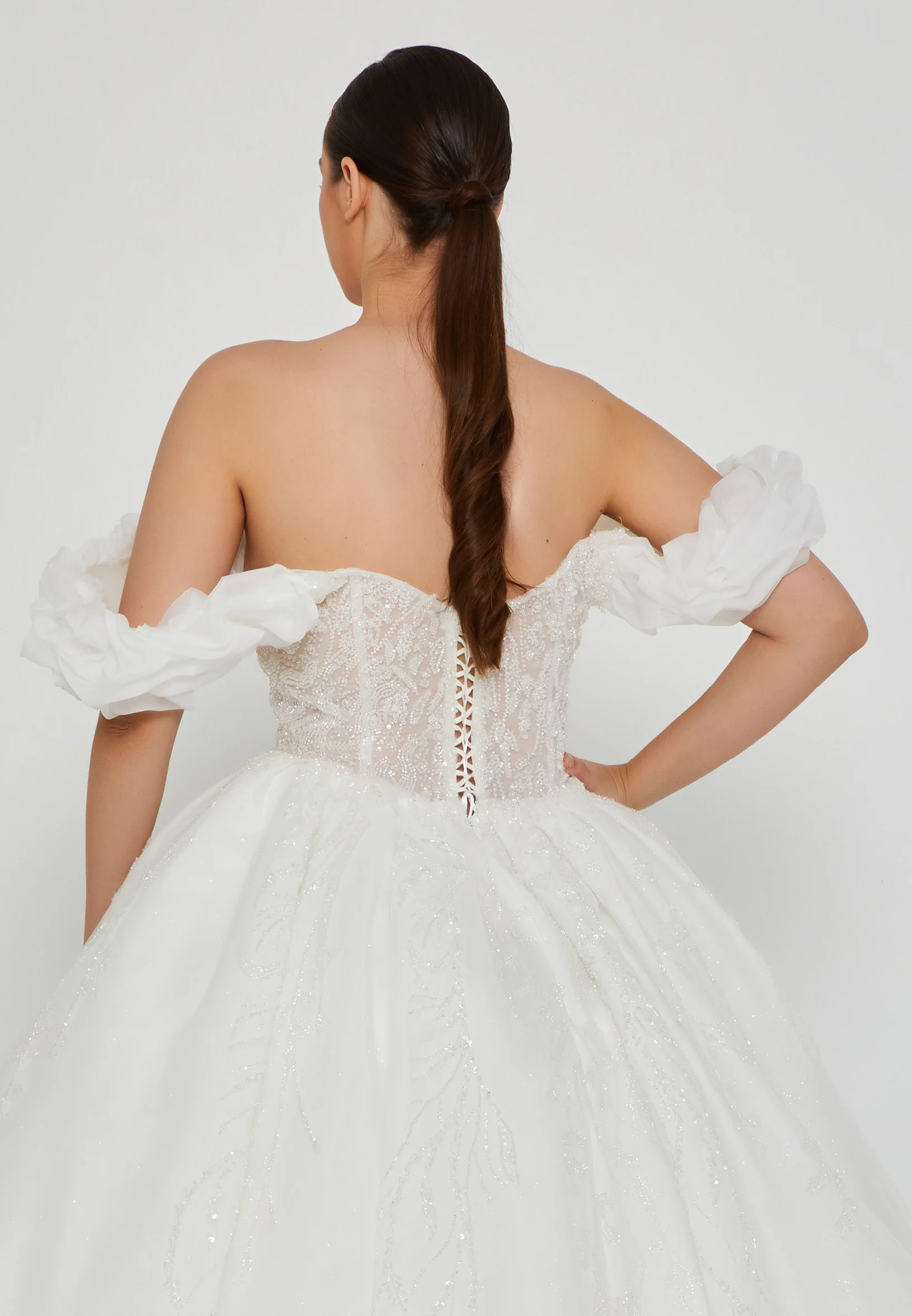 Off Shoulder Maxi Tulle Plus Size Wedding Dress blv360018 - Image 3