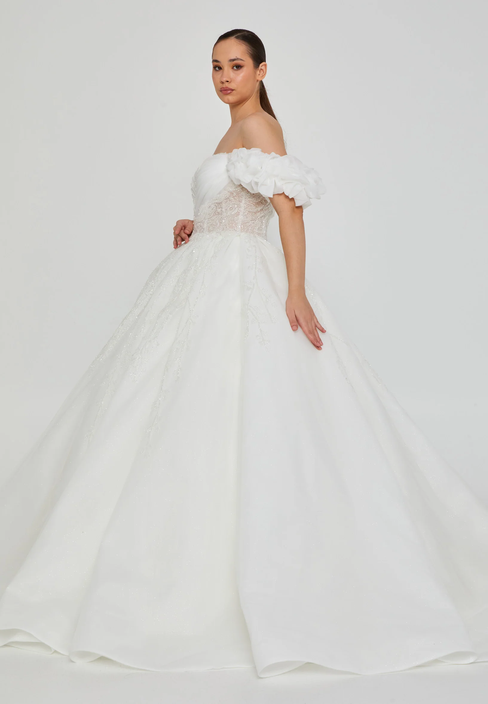 Off Shoulder Maxi Tulle Plus Size Wedding Dress blv360018 - Image 5