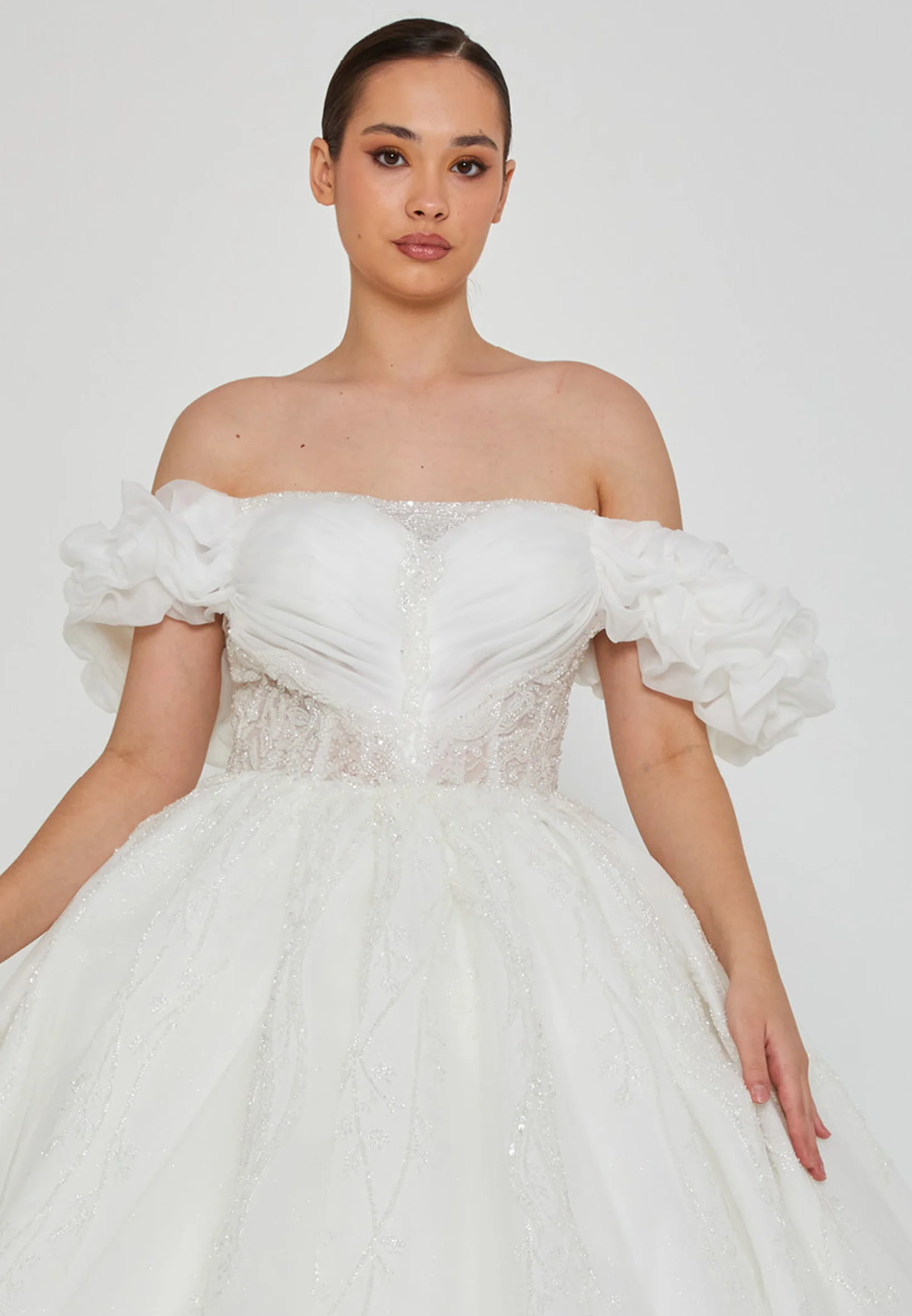 Off Shoulder Maxi Tulle Plus Size Wedding Dress blv360018 - Image 6