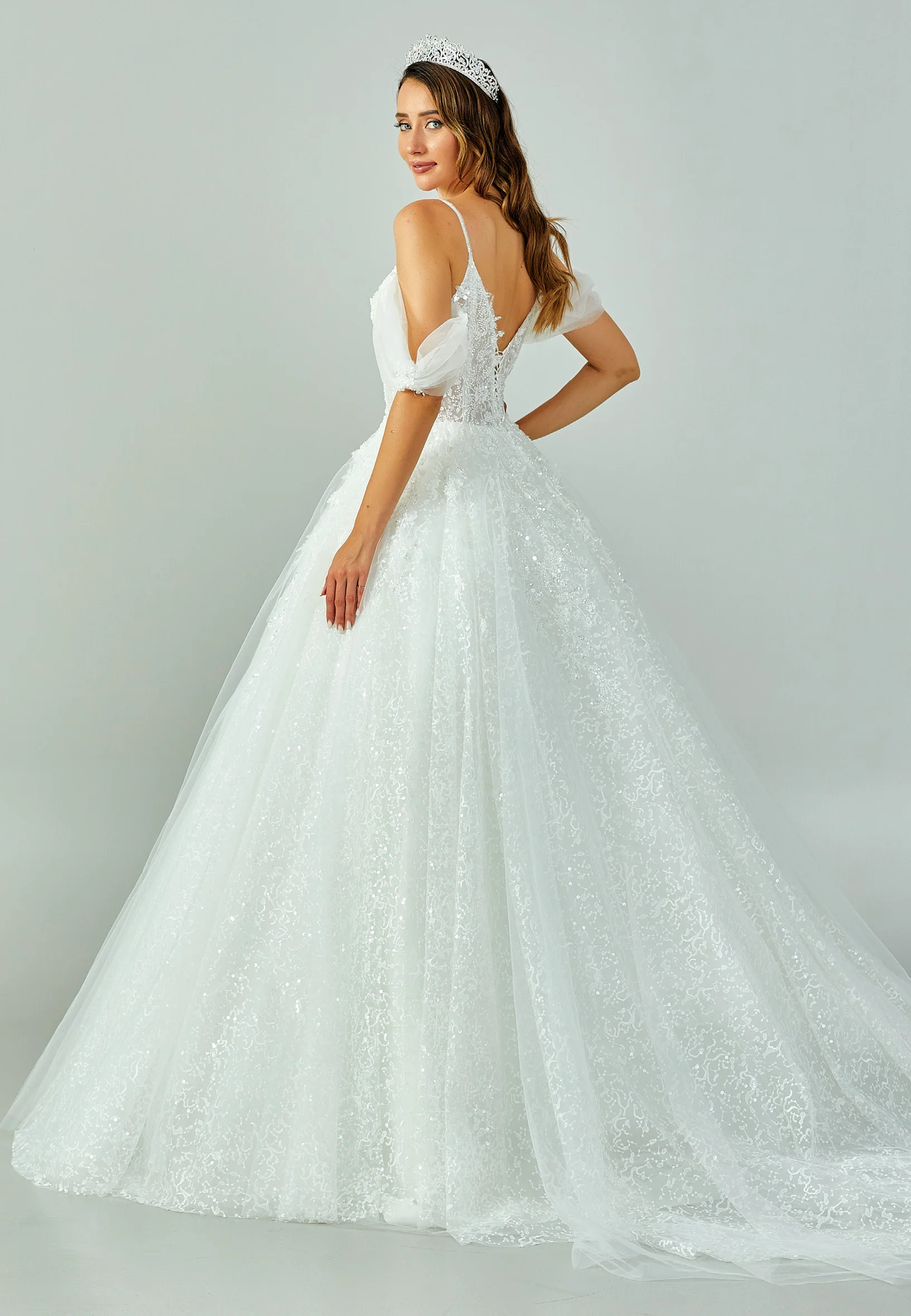 Off Shoulder Maxi Tulle Regular Wedding Dress abb22055 - Image 3