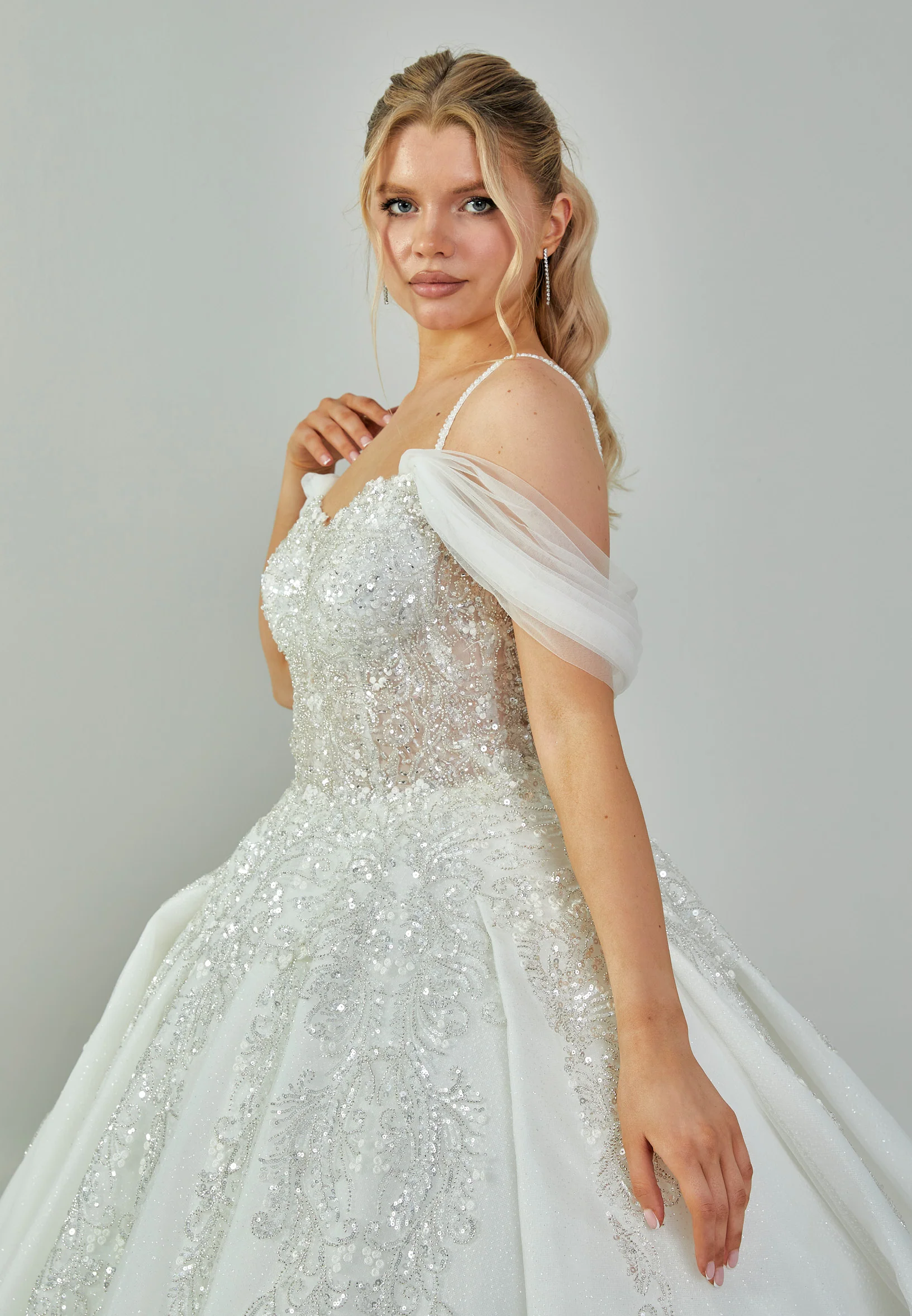 Off Shoulder Maxi Tulle Regular Wedding Dress abb23059 - Image 2