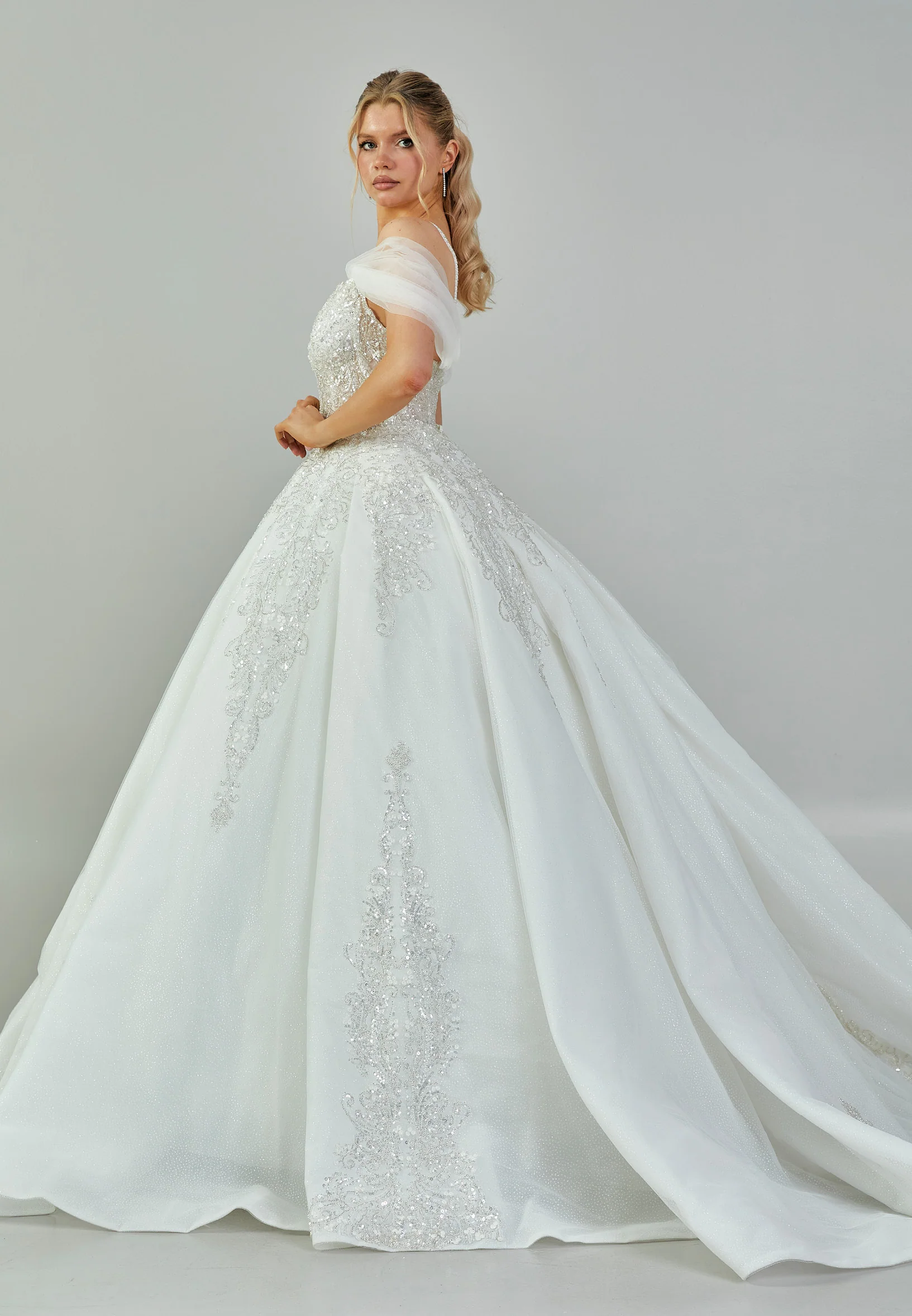 Off Shoulder Maxi Tulle Regular Wedding Dress abb23059 - Image 6
