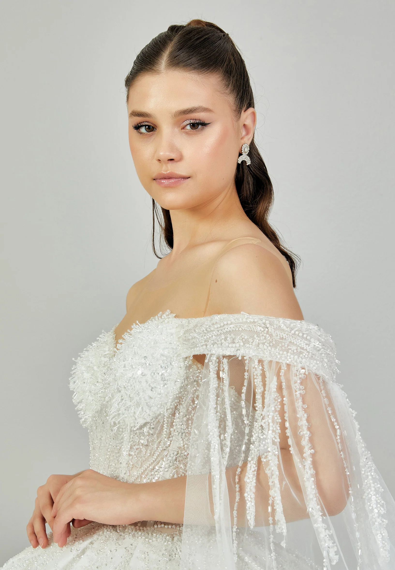 Off Shoulder Maxi Tulle Regular Wedding Dress abb24022 - Image 2