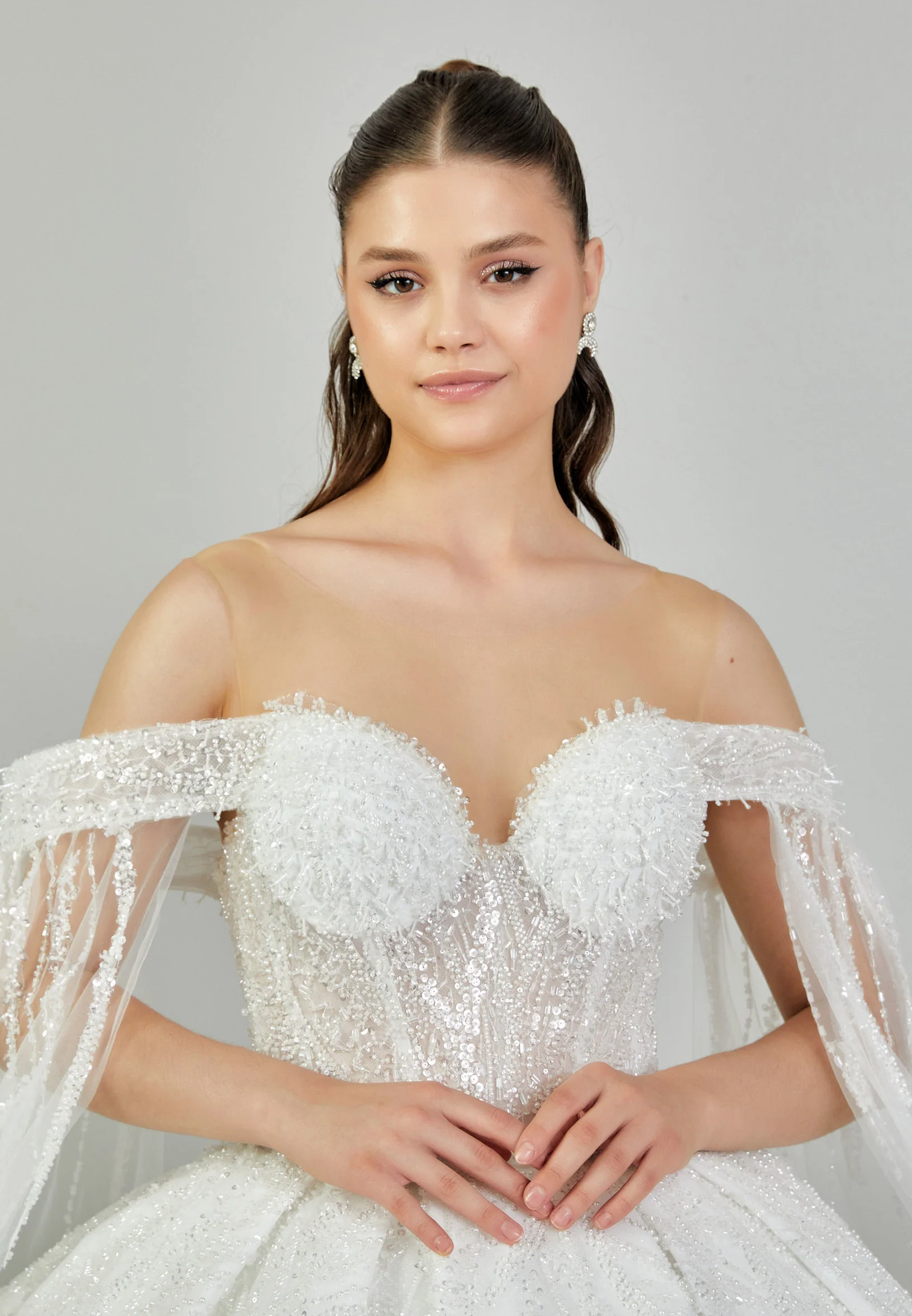 Off Shoulder Maxi Tulle Regular Wedding Dress abb24022 - Image 3