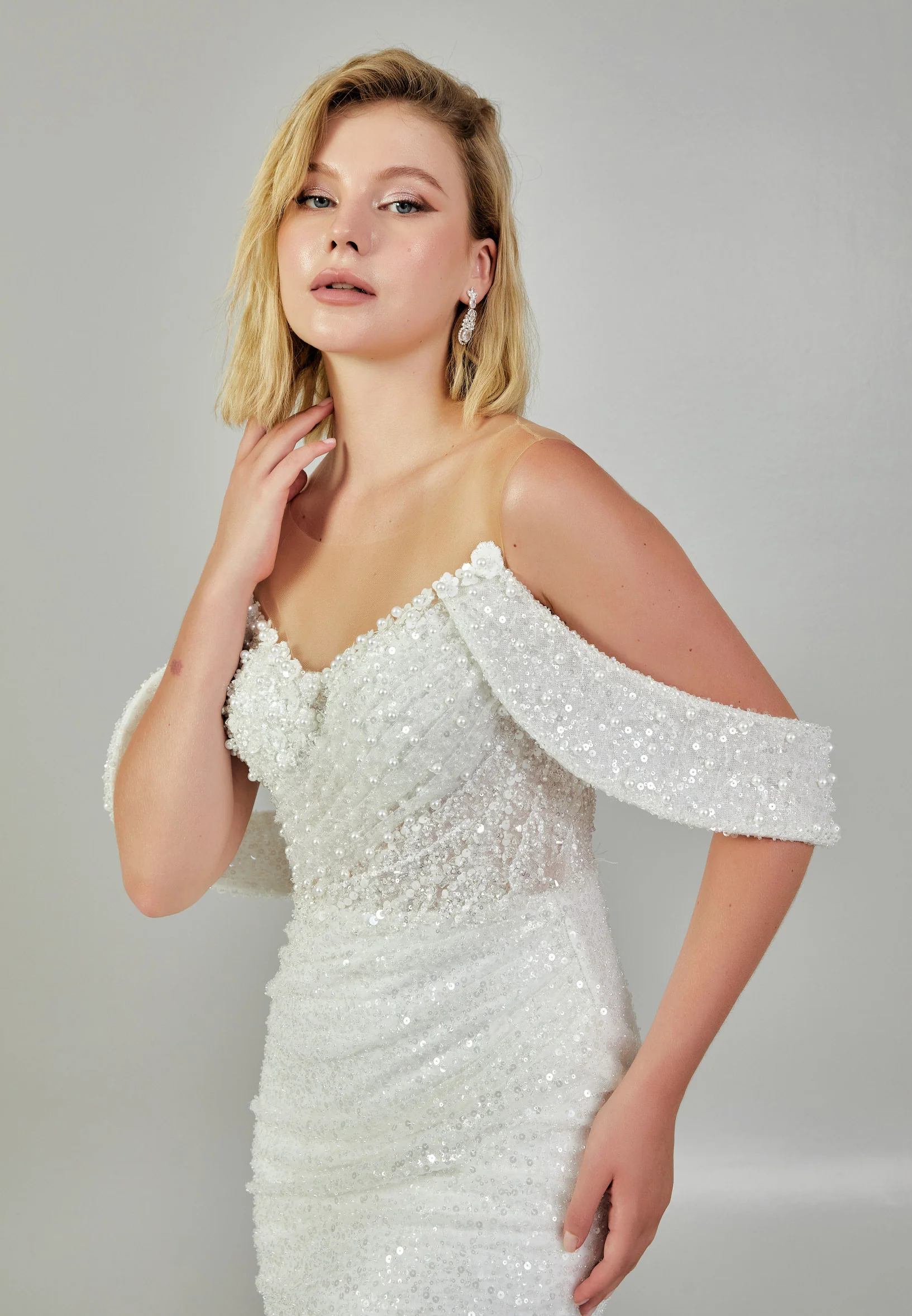 Off Shoulder Maxi Tulle Regular Wedding Dress abb24040 - Image 2