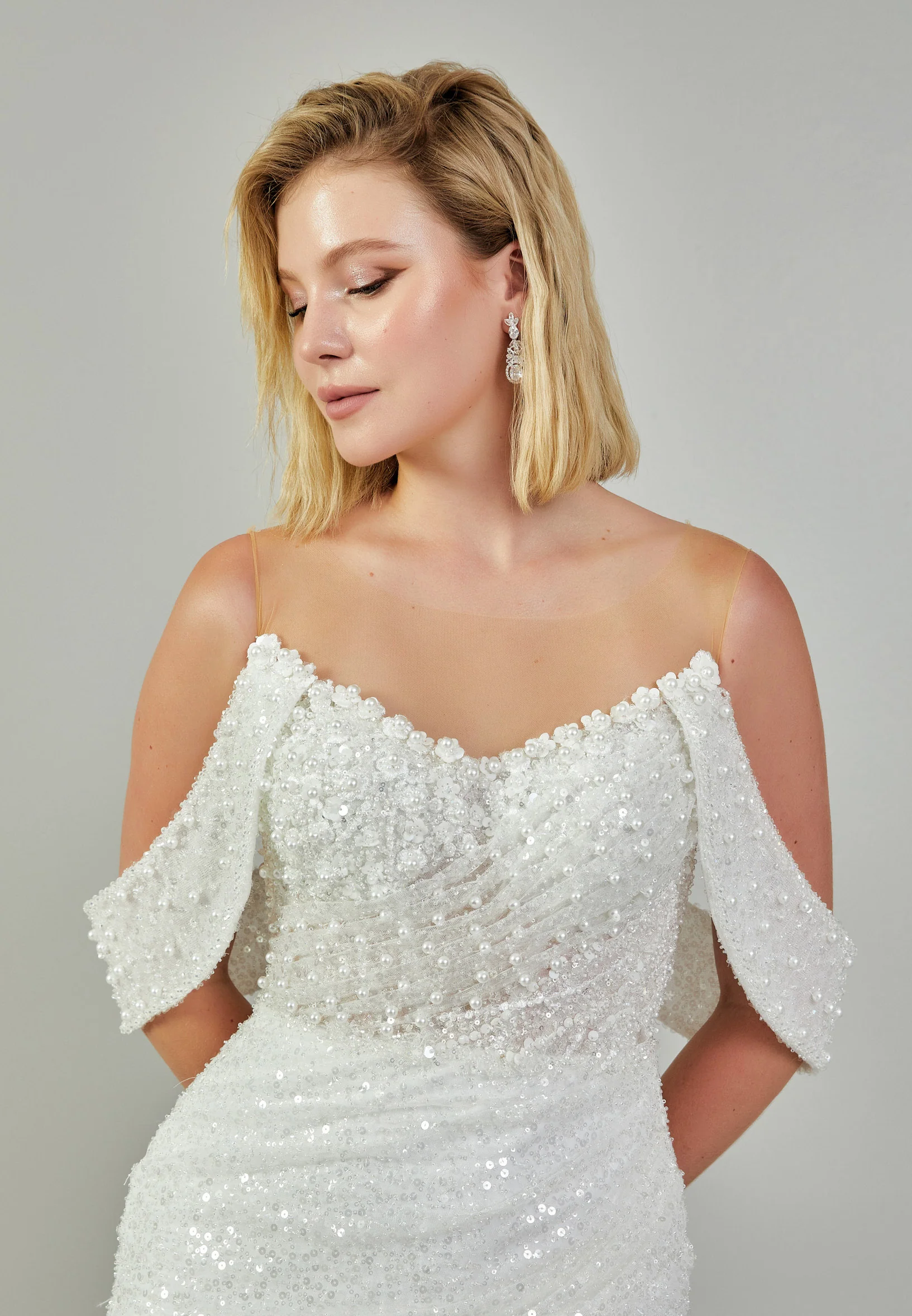 Off Shoulder Maxi Tulle Regular Wedding Dress abb24040 - Image 3
