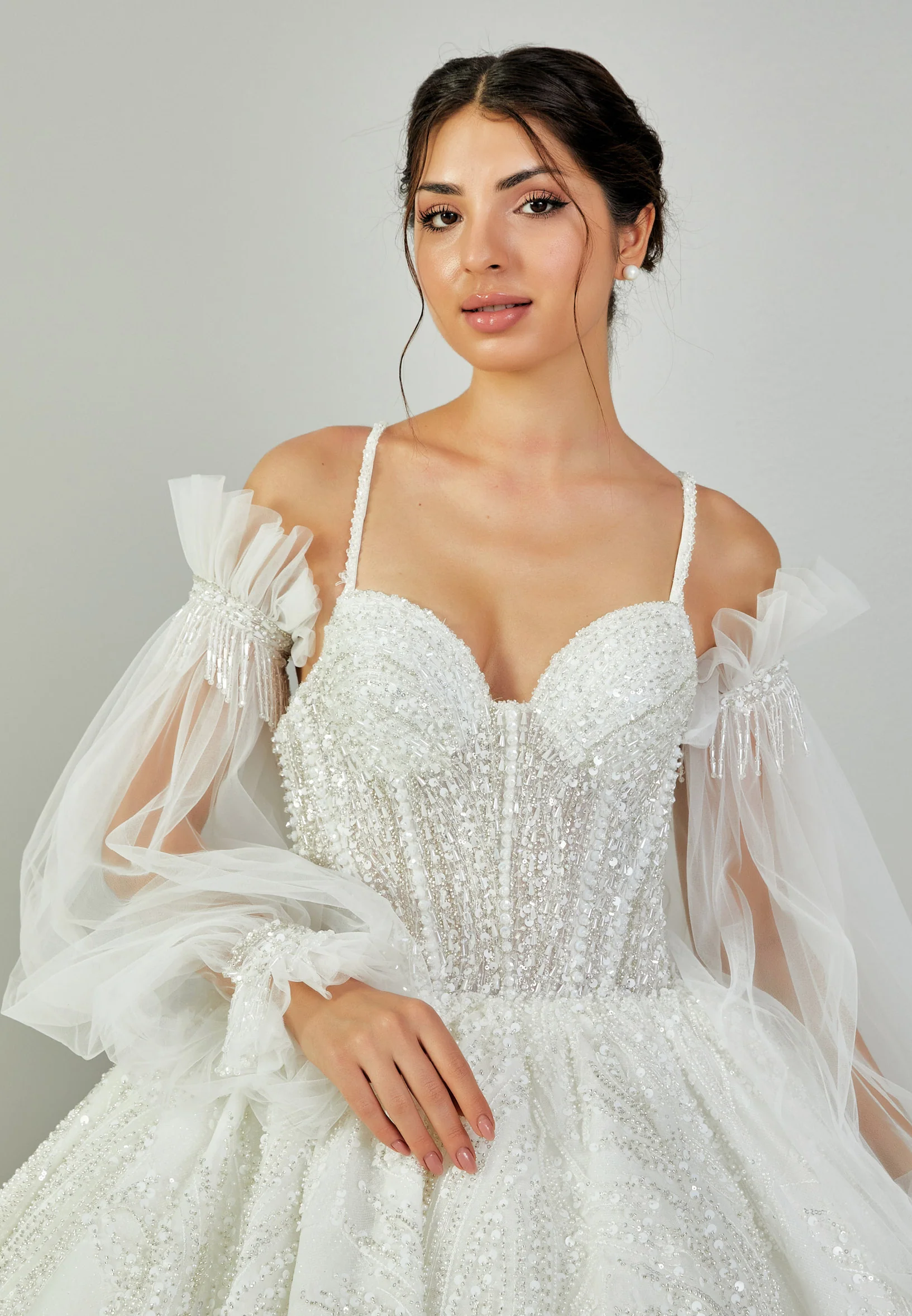 Off Shoulder Maxi Tulle Regular Wedding Dress abb24045 - Image 3