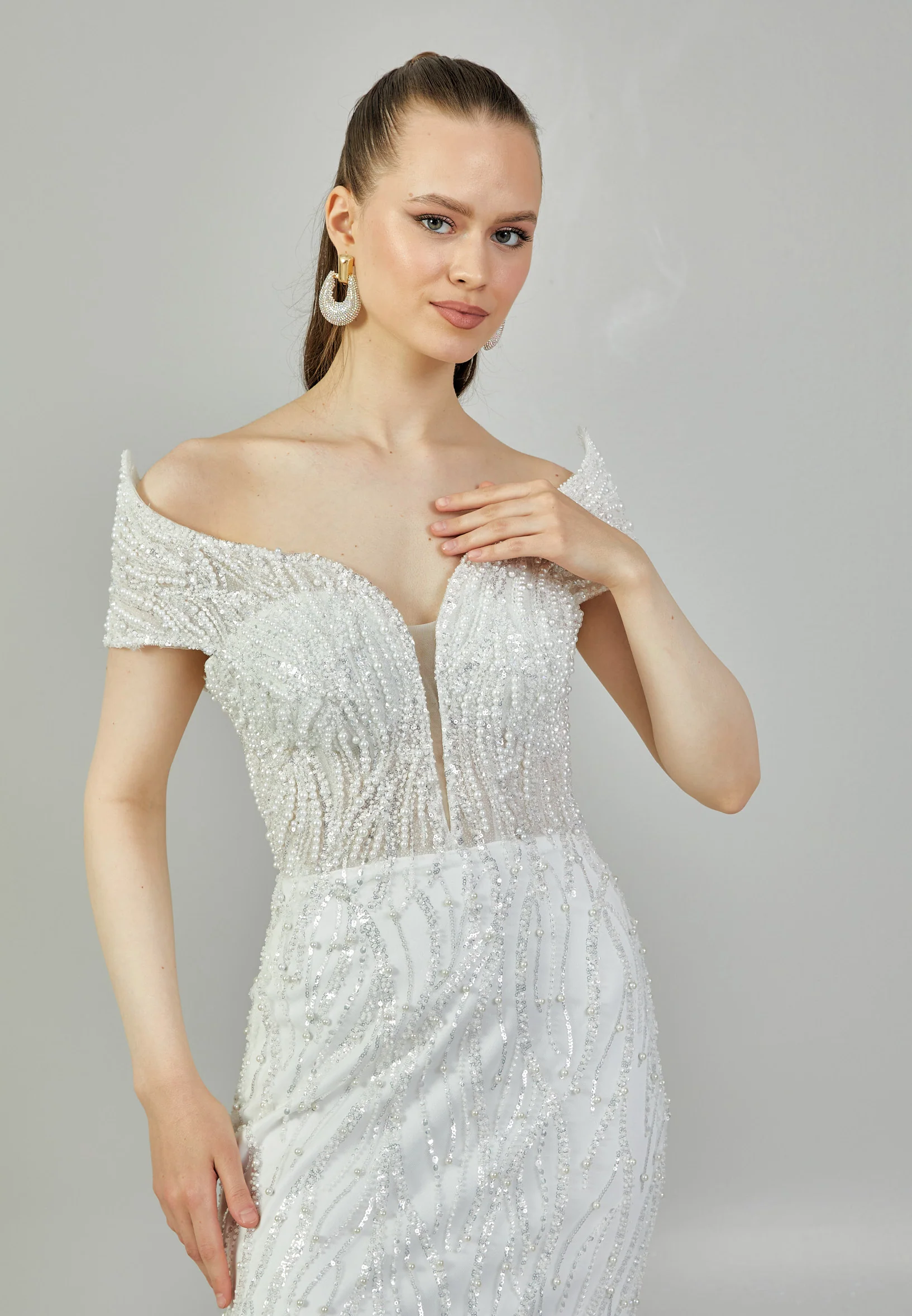 Off Shoulder Maxi Tulle Regular Wedding Dress abb2405055 - Image 3