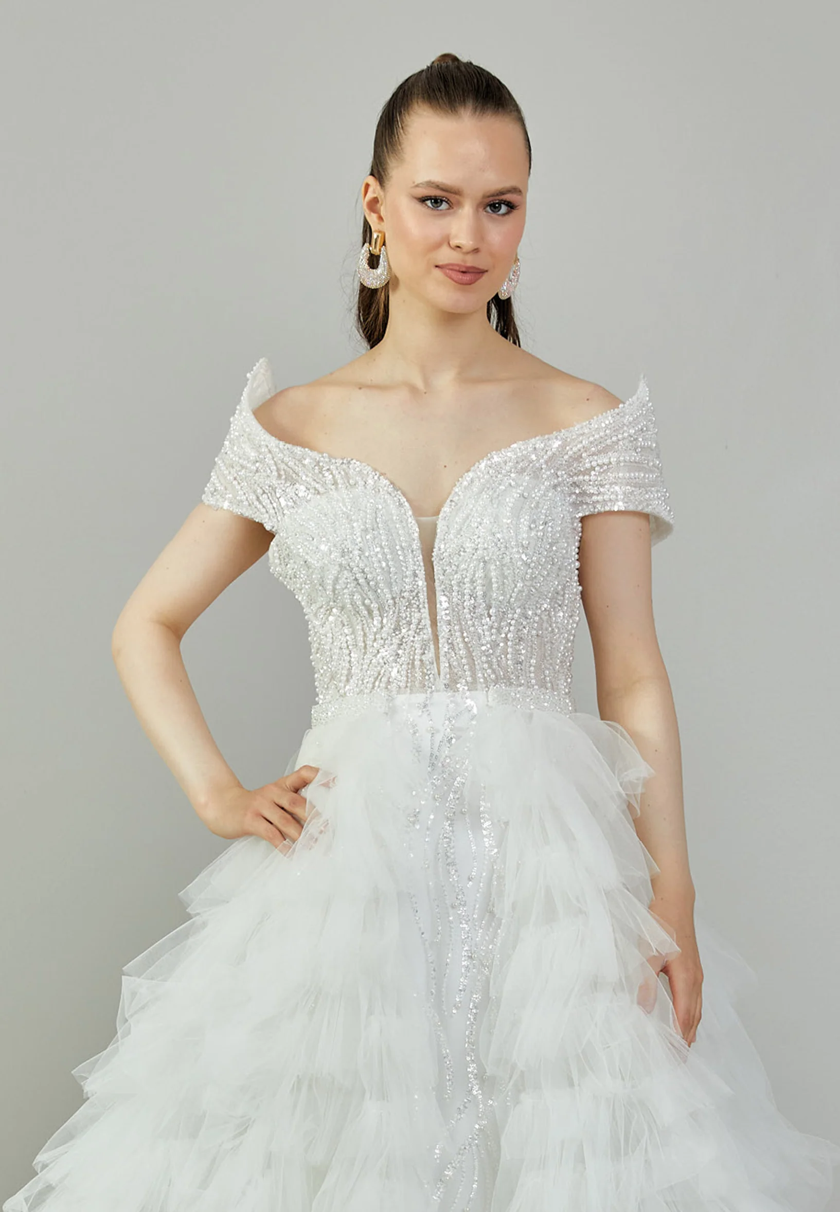 Off Shoulder Maxi Tulle Regular Wedding Dress abb2405055 - Image 7
